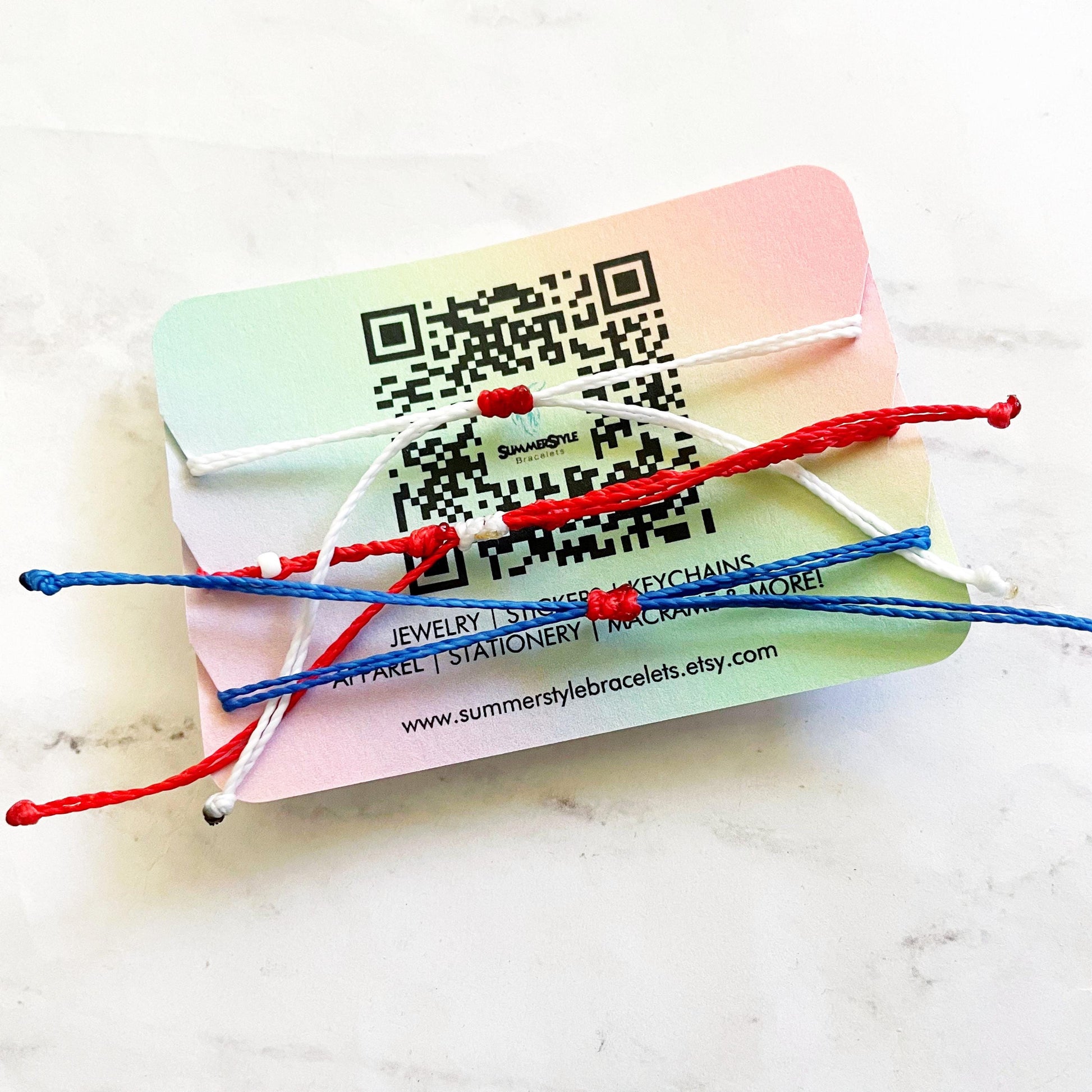 One of a Kind Patriotic Fireworks Adjustable Water Resistant Bracelet Set, Braided Bracelet, Americana Jewelry, SummerStyle Bracelets