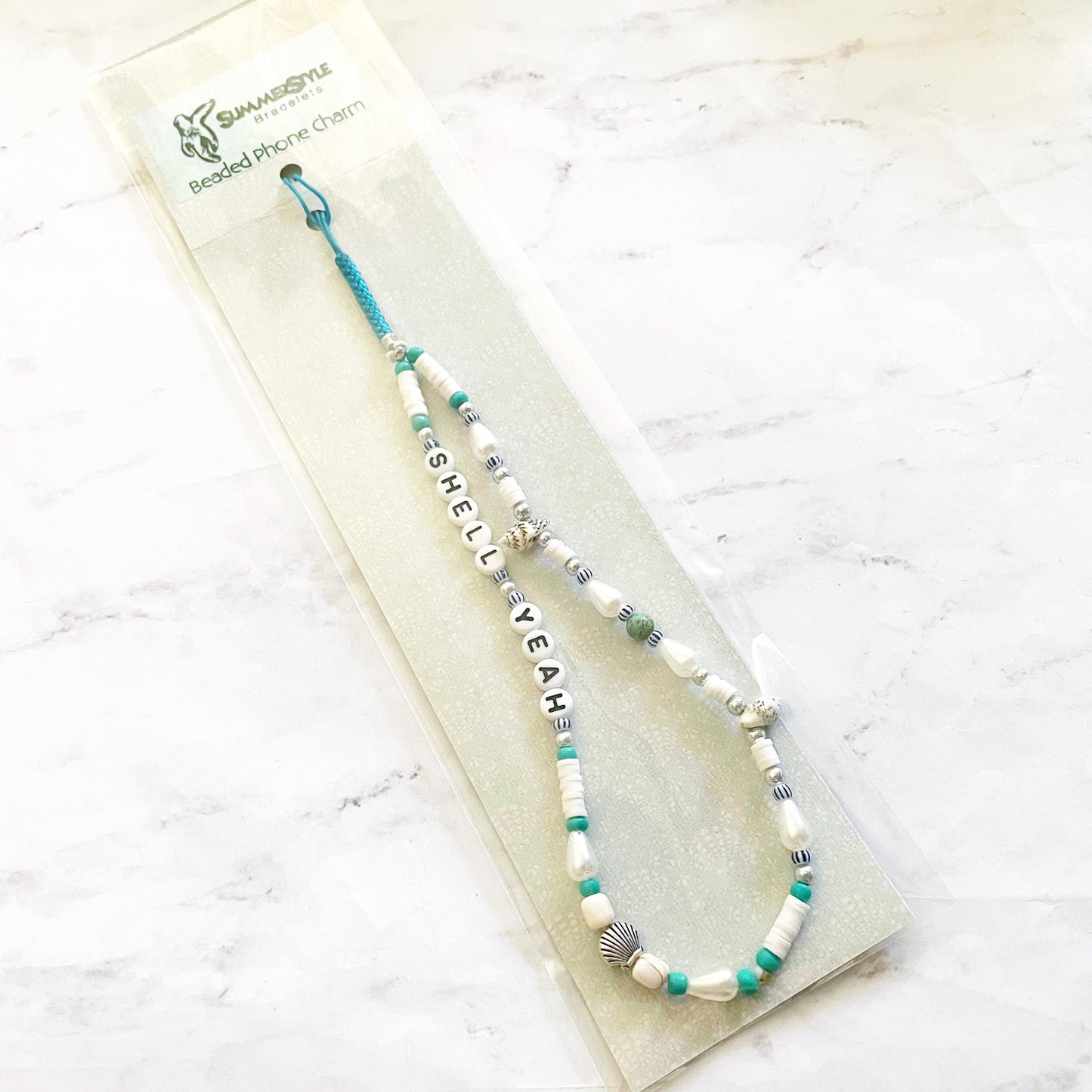 Shell Yeah Beaded Phone Charm, Mermaidcore Accessory, Phone Wristlet, SummerStyle Bracelets