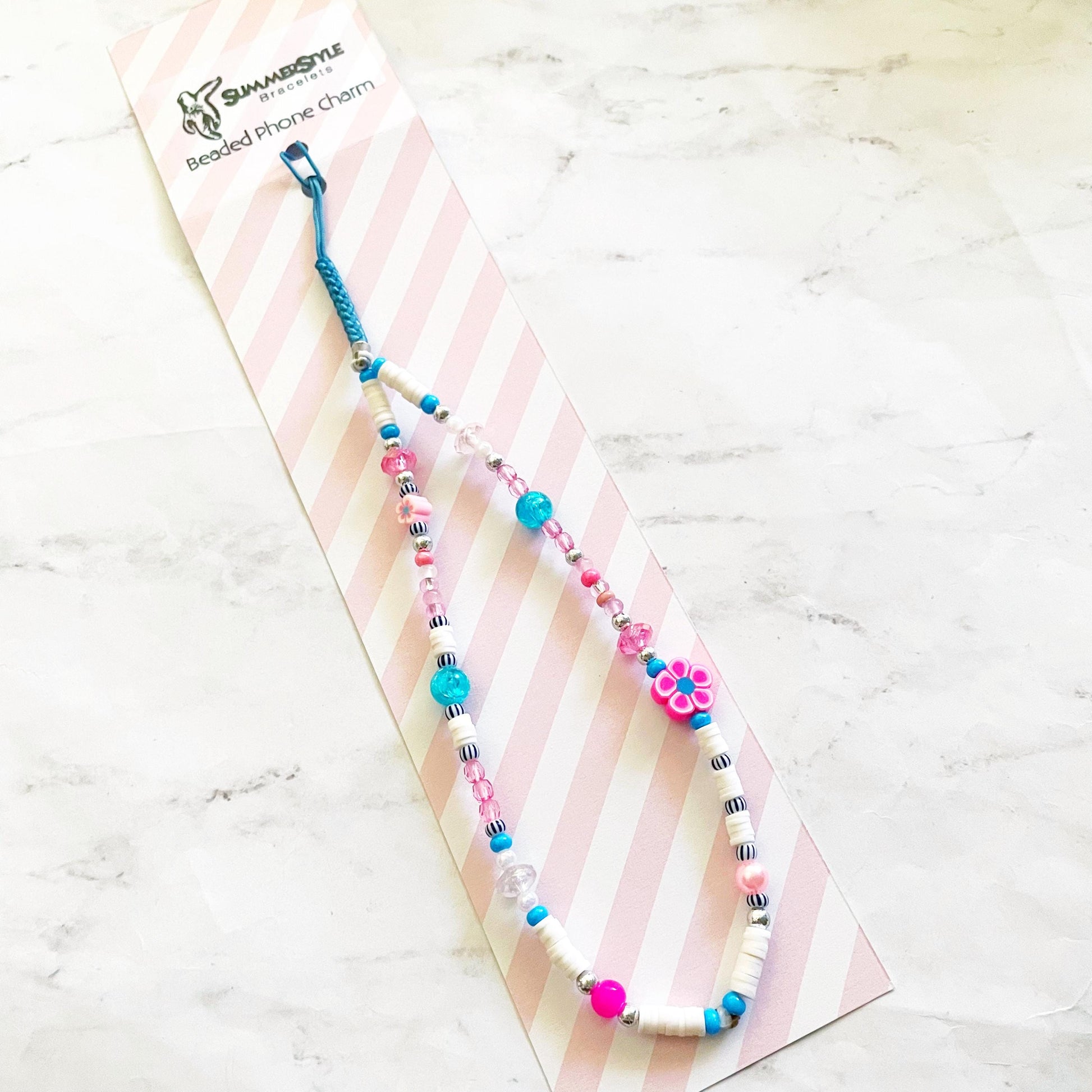 Bubble Pop Beaded Phone Charm, Pink & Blue Wrist Strap, Playful Y2K-Inspired Accessory, SummerStyle Bracelets