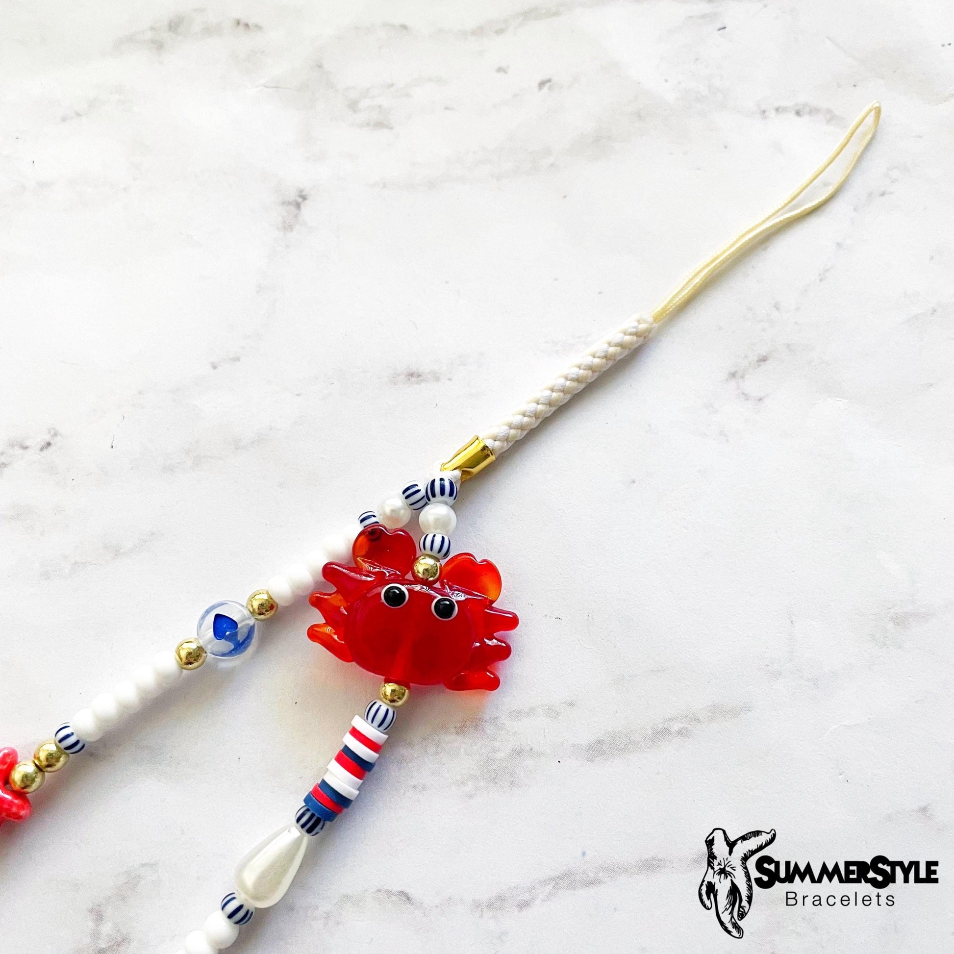 Beach Day Beaded Phone Charm, Nautical Red, White & Blue Wrist Strap, Coastal Summer Accessory, SummerStyle Bracelets