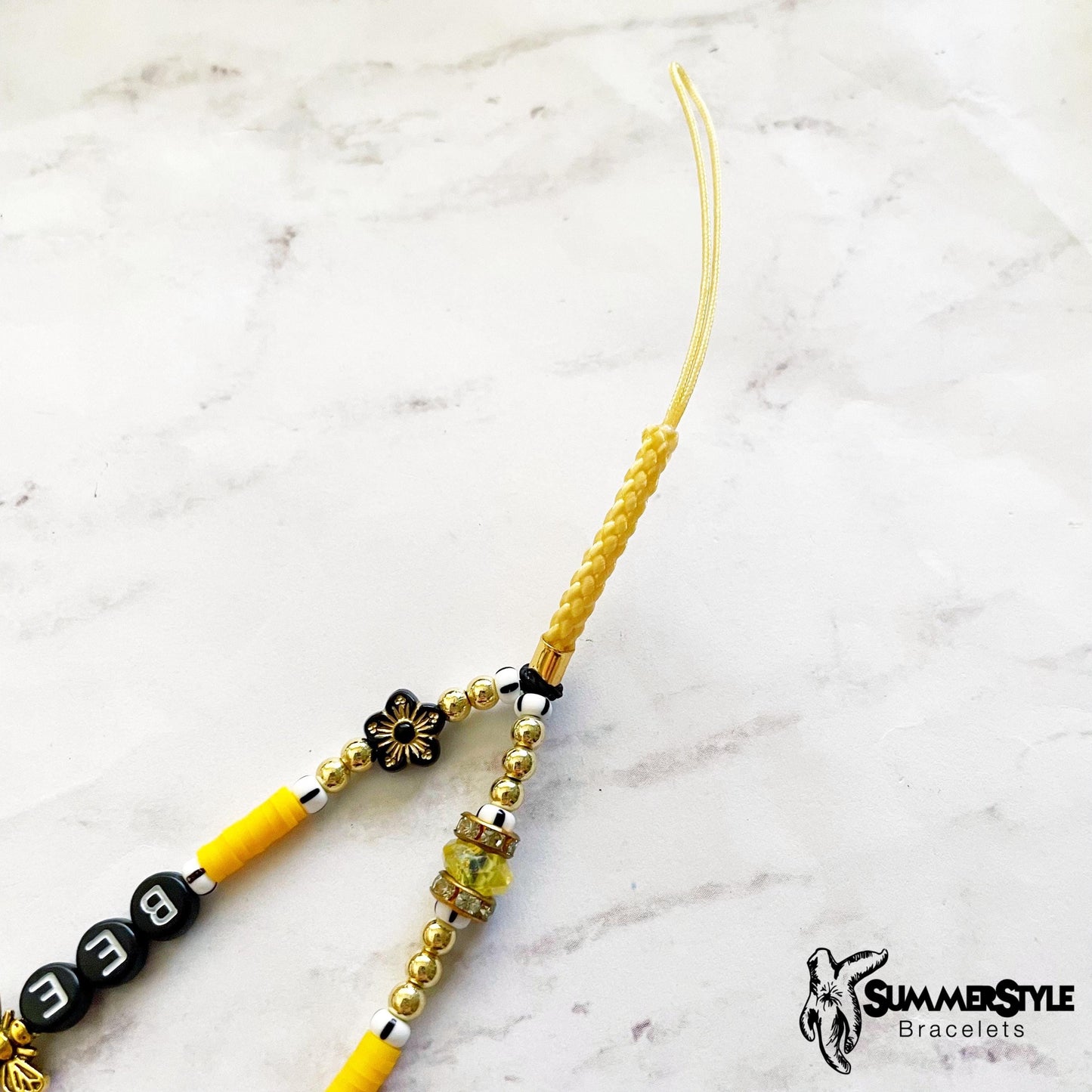 Bee Happy Beaded Phone Charm, Yellow & Black Wrist Strap, Positive Vibes Accessory, SummerStyle Bracelets