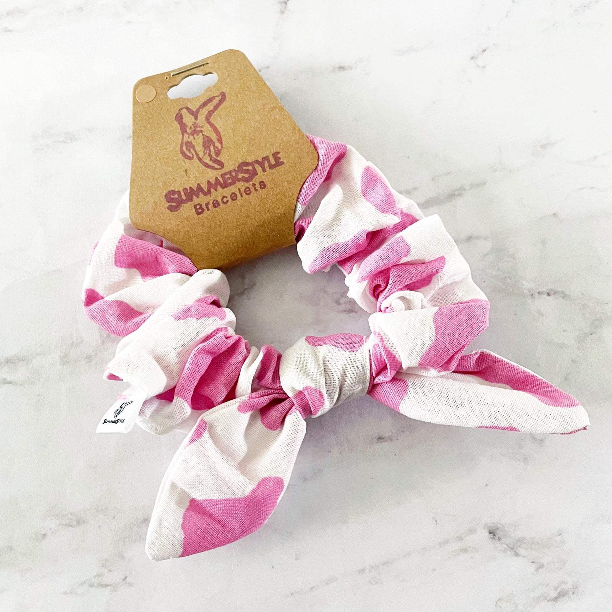 Strawberry Milk Bow Scrunchie, Pink Cow Print Scrunchie, Strawberry Accessories, SummerStyle Bracelets