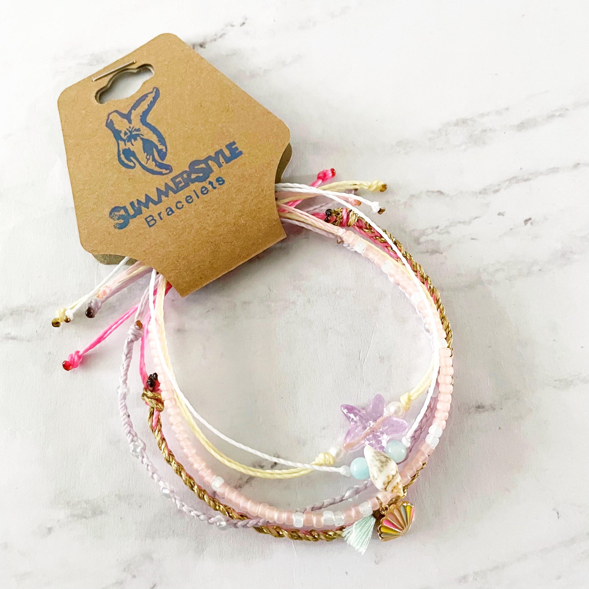 Mermaid Dreams Adjustable Waterproof Bracelet Set, Seashell Bracelets, Surf Jewelry, SummerStyle Bracelets