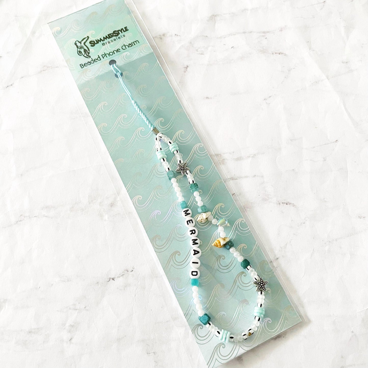 Teal Mermaid Beaded Phone Charm, Beachy Phone Accessory, Phone Wristlet, SummerStyle Bracelets