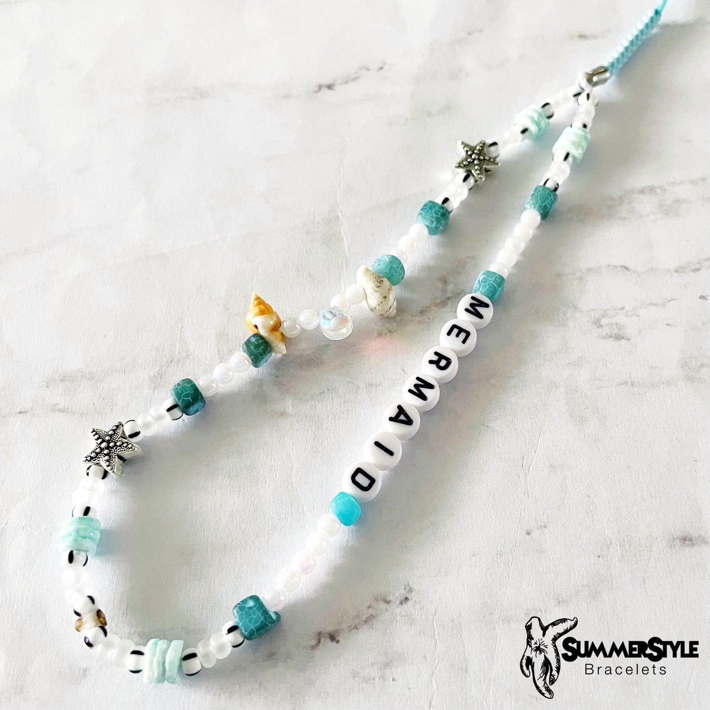 Teal Mermaid Beaded Phone Charm, Beachy Phone Accessory, Phone Wristlet, SummerStyle Bracelets