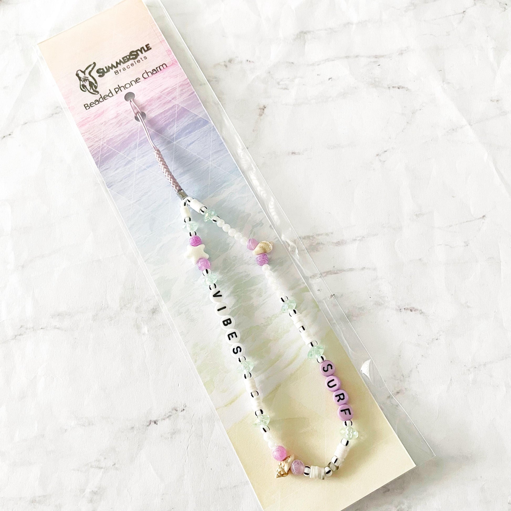 Surf Vibes Beaded Phone Charm, Beachy Phone Accessory, Phone Wristlet, SummerStyle Bracelets