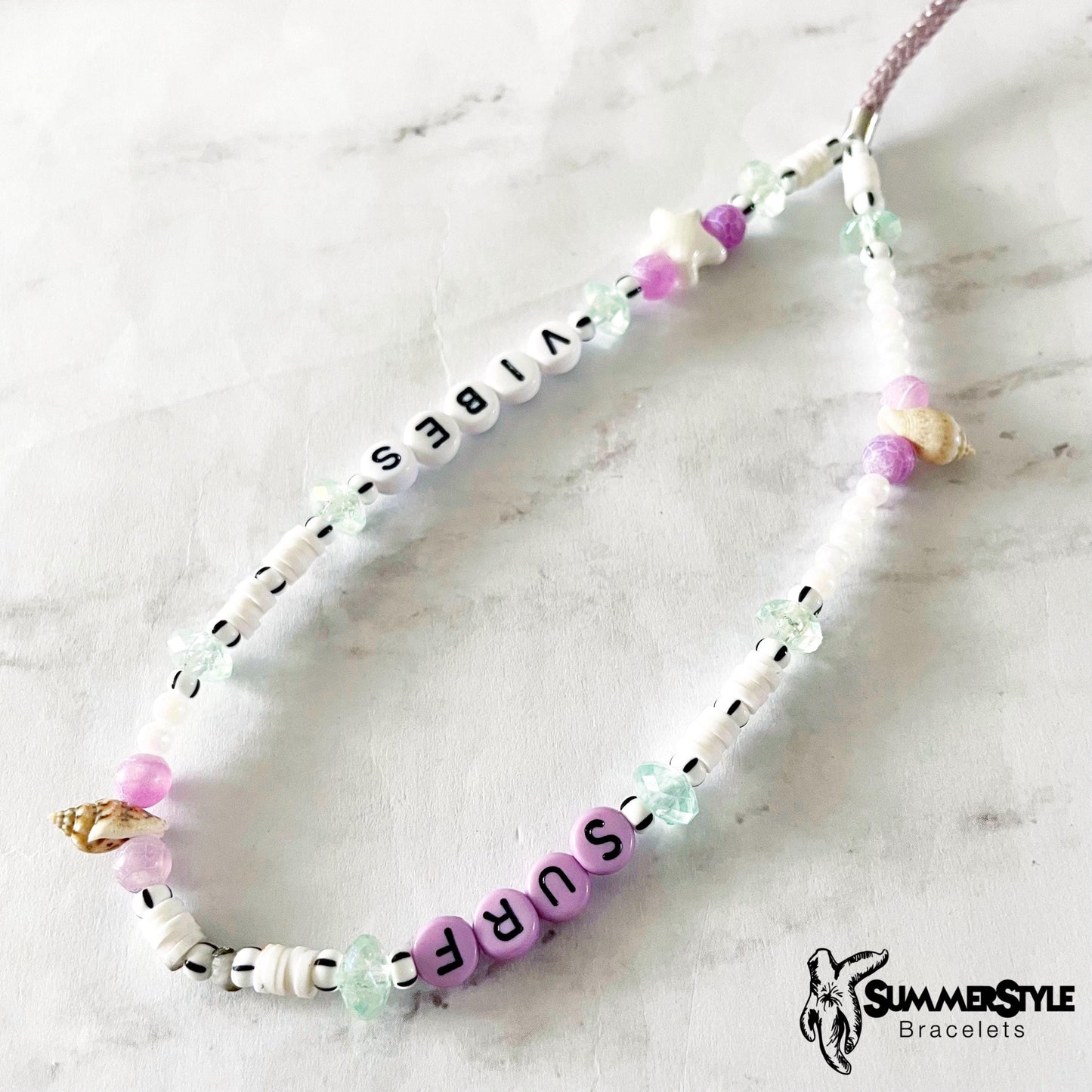 Surf Vibes Beaded Phone Charm, Beachy Phone Accessory, Phone Wristlet, SummerStyle Bracelets