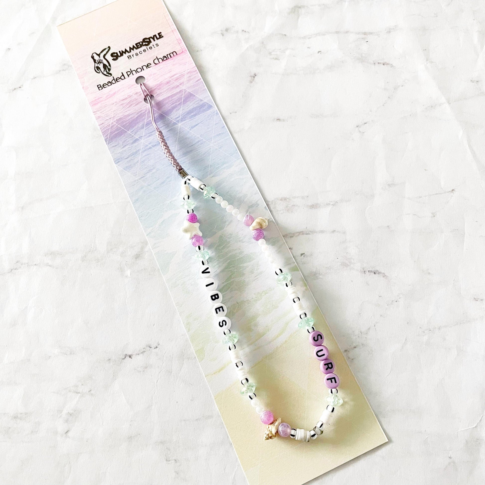Surf Vibes Beaded Phone Charm, Beachy Phone Accessory, Phone Wristlet, SummerStyle Bracelets