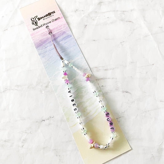 Surf Vibes Beaded Phone Charm, Beachy Phone Accessory, Phone Wristlet, SummerStyle Bracelets