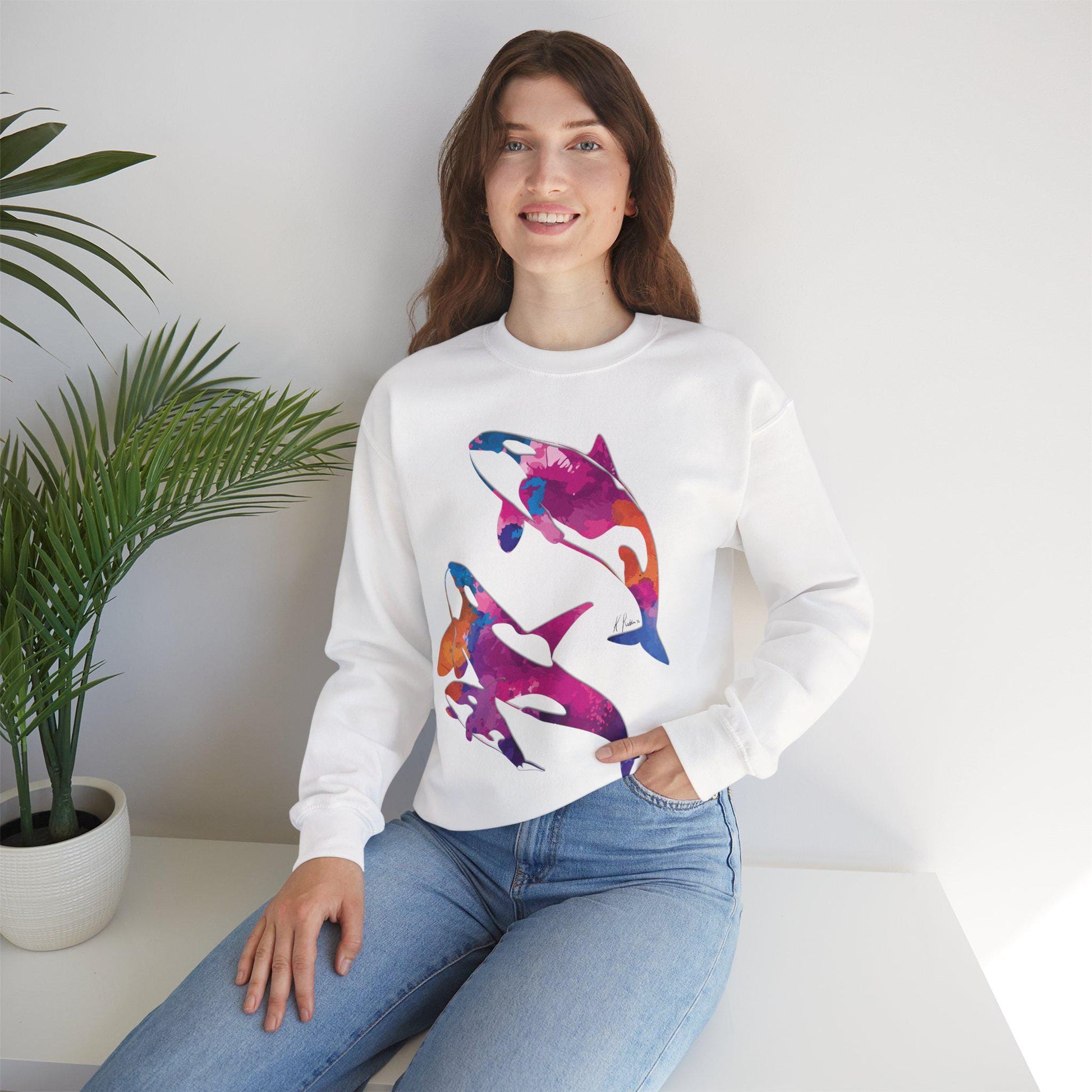 Watercolor Orca Unisex Heavy Blend Crewneck Sweatshirt, Orca Whale Sweatshirt, Cotton Crewneck, SummerStyle Bracelets