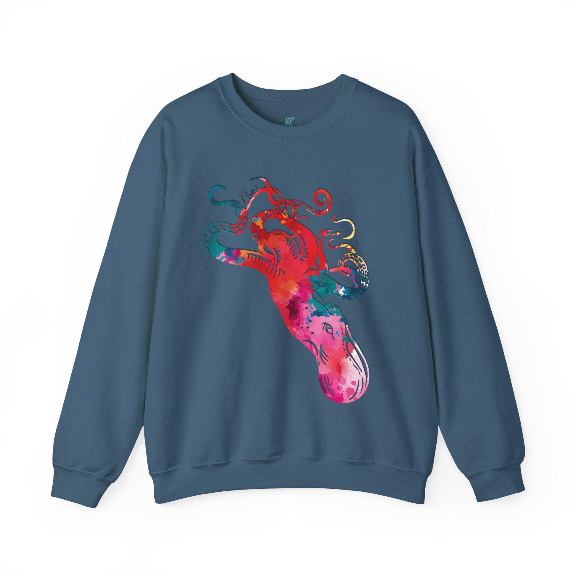 Watercolor Octopus Unisex Heavy Blend Crewneck Sweatshirt, Orca Whale Sweatshirt, Cotton Crewneck, SummerStyle Bracelets