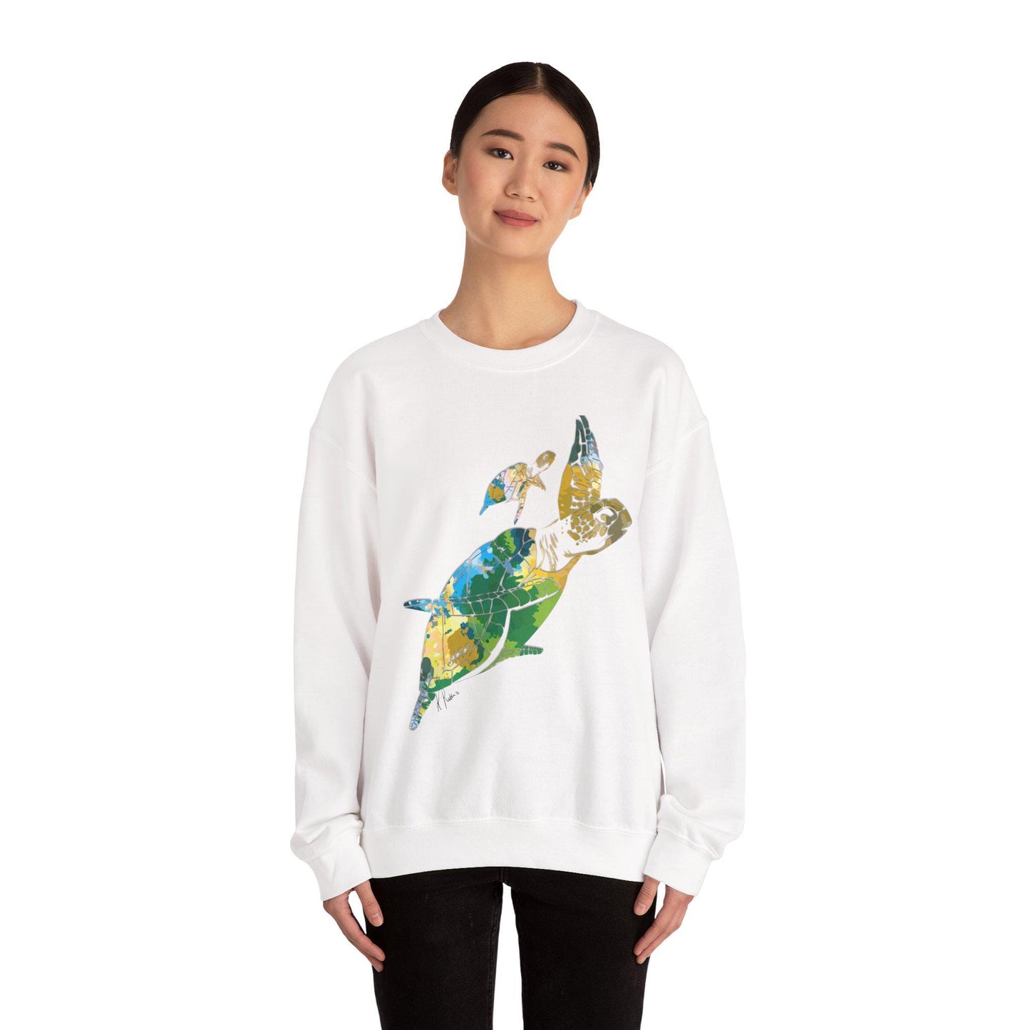 Watercolor Sea Turtle Unisex Heavy Blend Crewneck Sweatshirt, Sea Turtle Sweatshirt, Cotton Crewneck, SummerStyle Bracelets