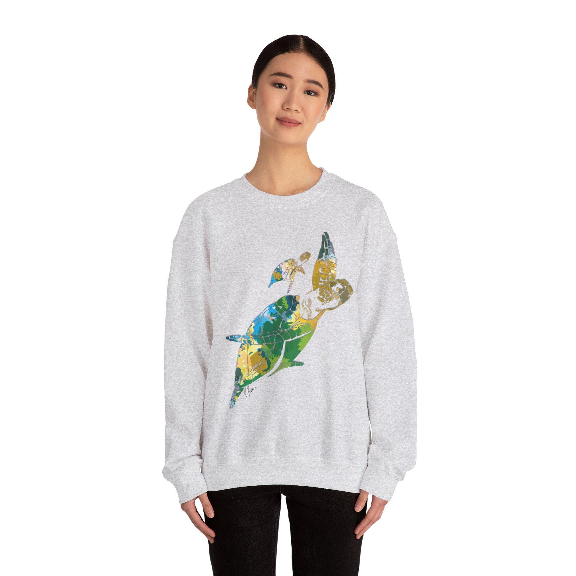 Watercolor Sea Turtle Unisex Heavy Blend Crewneck Sweatshirt, Sea Turtle Sweatshirt, Cotton Crewneck, SummerStyle Bracelets