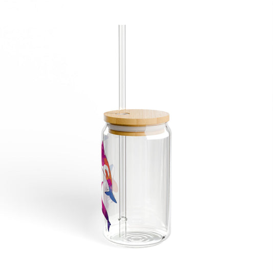 Vibrant Ocean Sipper Glass, 16oz - Colorful Art Drinkware, Eco-Friendly Straw Sipper, Beach Party, Summer, Gift for Marine Life Lovers