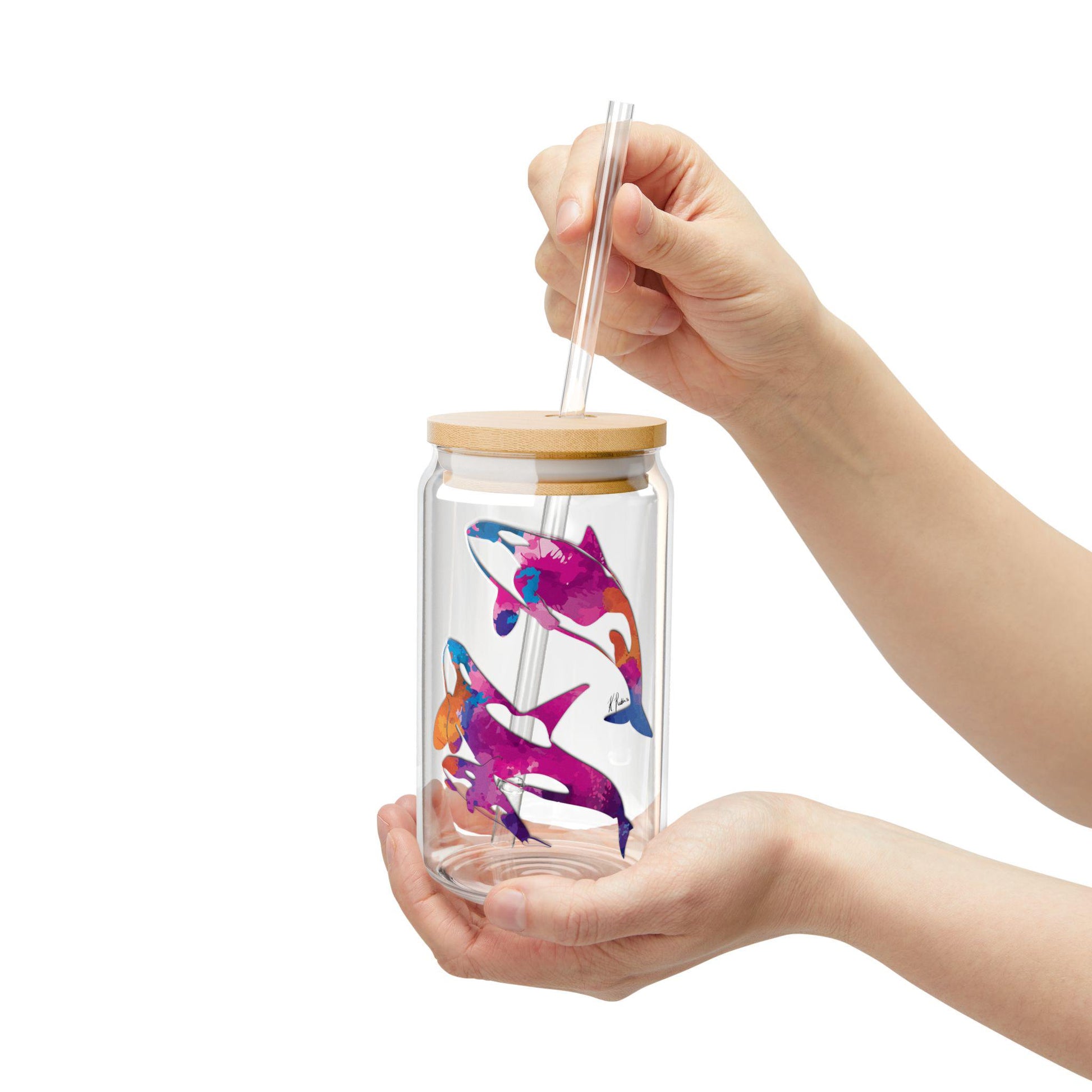 Vibrant Ocean Sipper Glass, 16oz - Colorful Art Drinkware, Eco-Friendly Straw Sipper, Beach Party, Summer, Gift for Marine Life Lovers