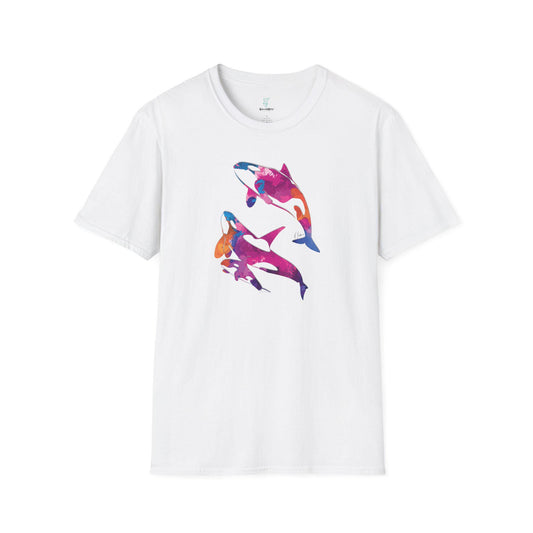 Watercolor Orca Unisex Softstyle T-Shirt, Beachwear, Gift for Ocean Lovers, Summer Fashion, Casual Tee, Nautical Art Print