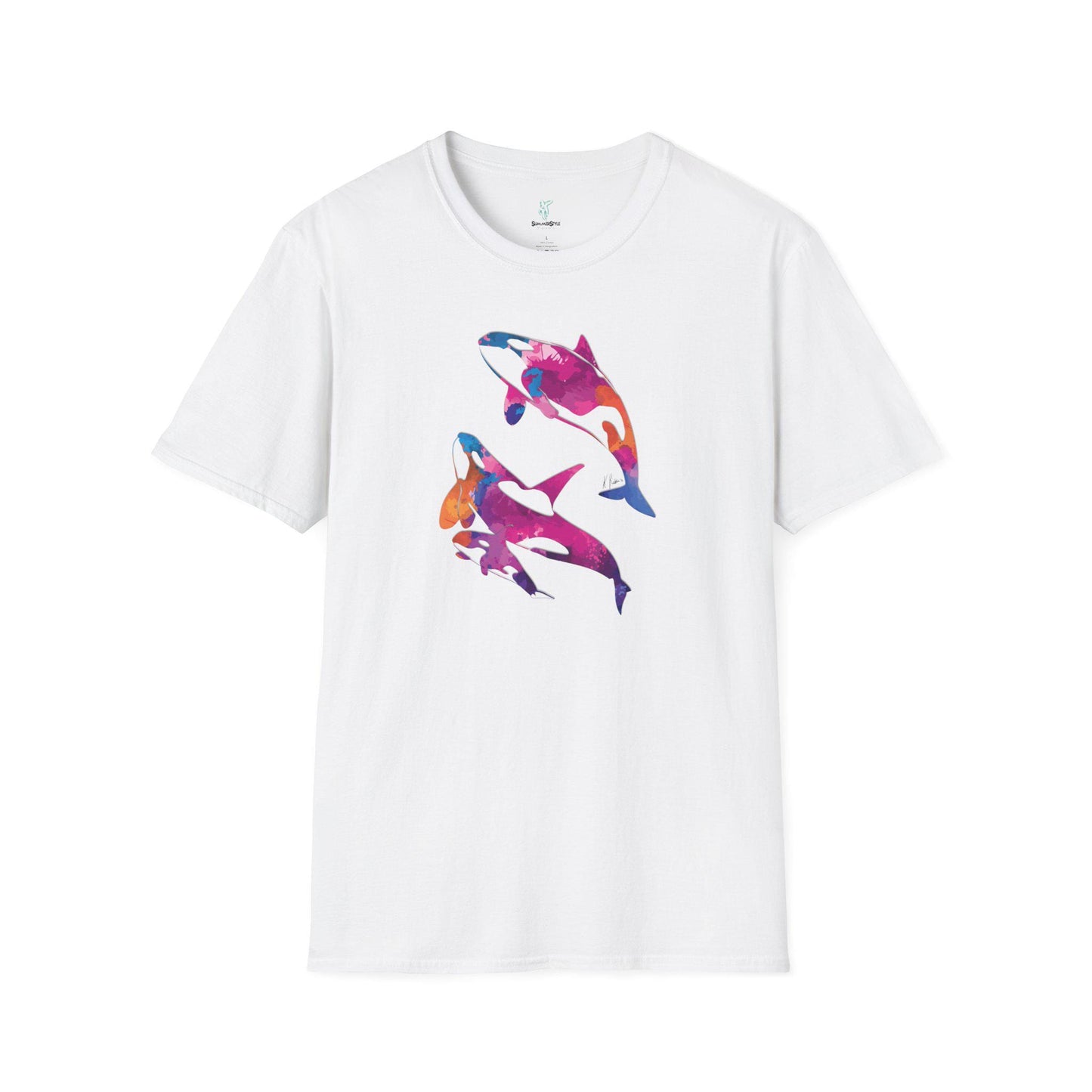 Watercolor Orca Unisex Softstyle T-Shirt, Beachwear, Gift for Ocean Lovers, Summer Fashion, Casual Tee, Nautical Art Print