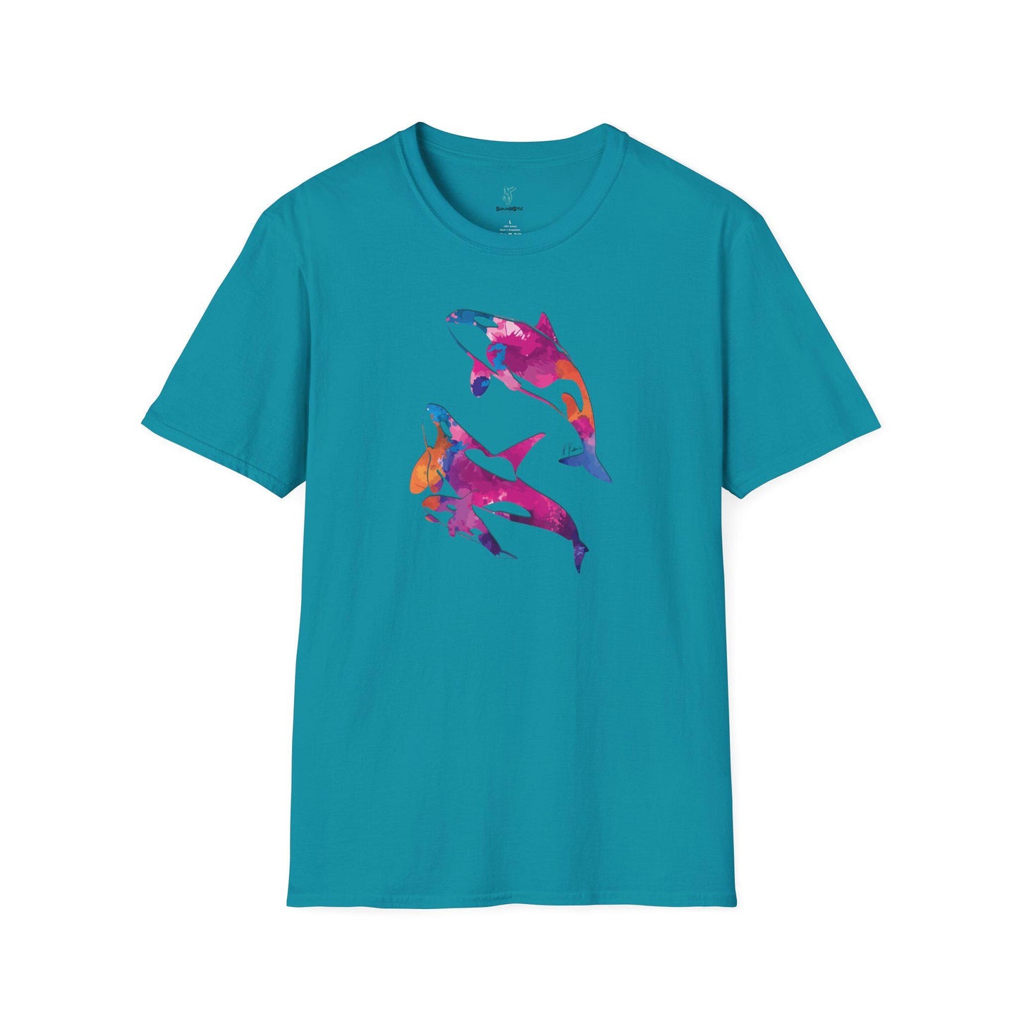 Watercolor Orca Unisex Softstyle T-Shirt, Beachwear, Gift for Ocean Lovers, Summer Fashion, Casual Tee, Nautical Art Print