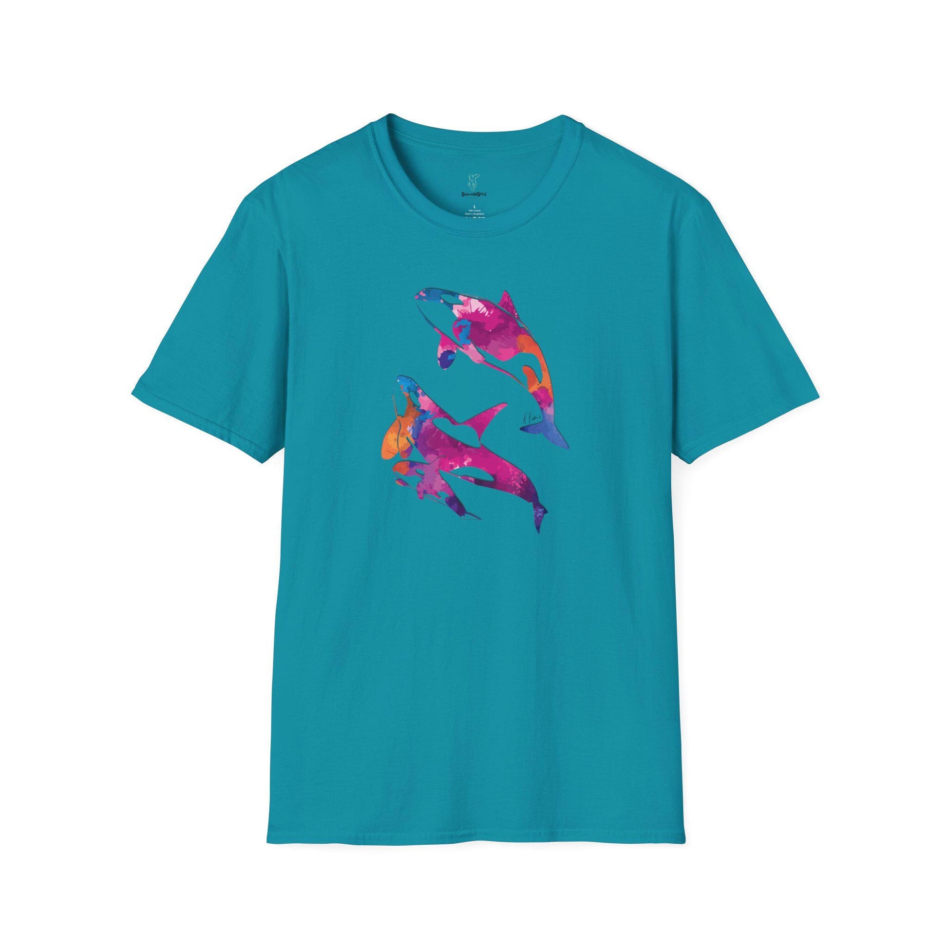 Watercolor Orca Unisex Softstyle T-Shirt, Beachwear, Gift for Ocean Lovers, Summer Fashion, Casual Tee, Nautical Art Print