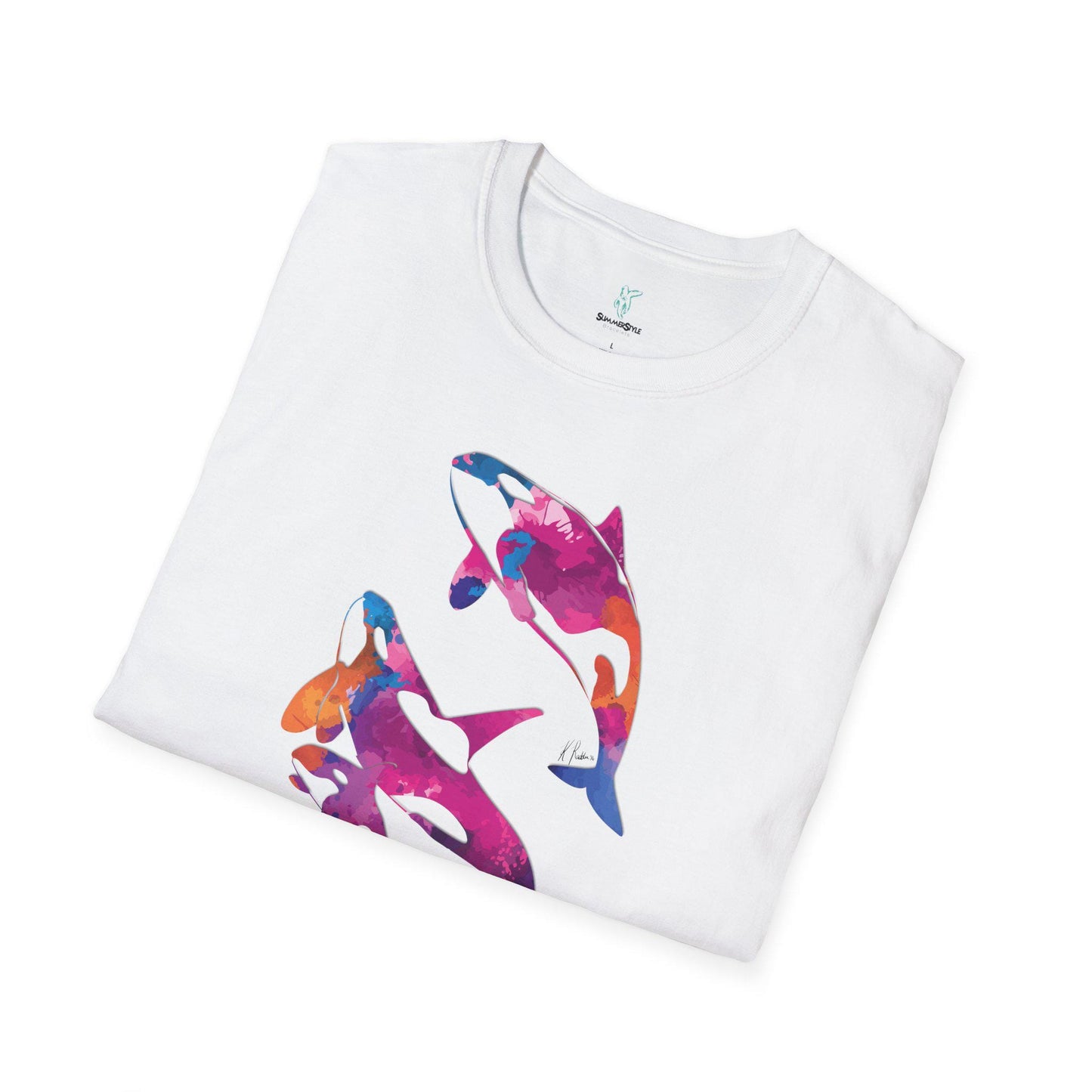 Watercolor Orca Unisex Softstyle T-Shirt, Beachwear, Gift for Ocean Lovers, Summer Fashion, Casual Tee, Nautical Art Print