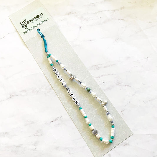 Shell Yeah Beaded Phone Charm, Mermaidcore Accessory, Phone Wristlet, SummerStyle Bracelets