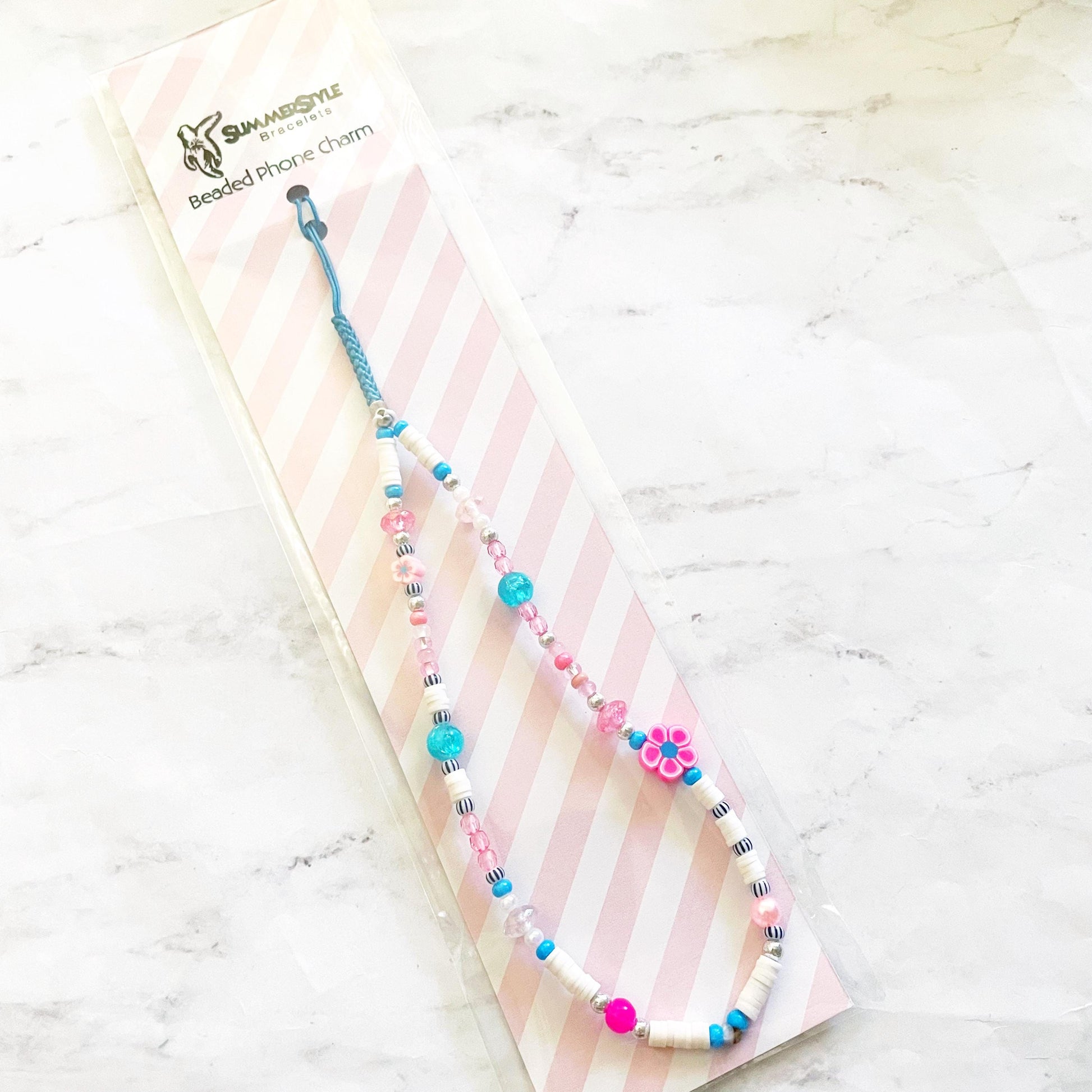 Bubble Pop Beaded Phone Charm, Pink & Blue Wrist Strap, Playful Y2K-Inspired Accessory, SummerStyle Bracelets