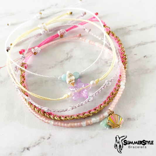 Mermaid Dreams Adjustable Waterproof Bracelet Set, Seashell Bracelets, Surf Jewelry, SummerStyle Bracelets