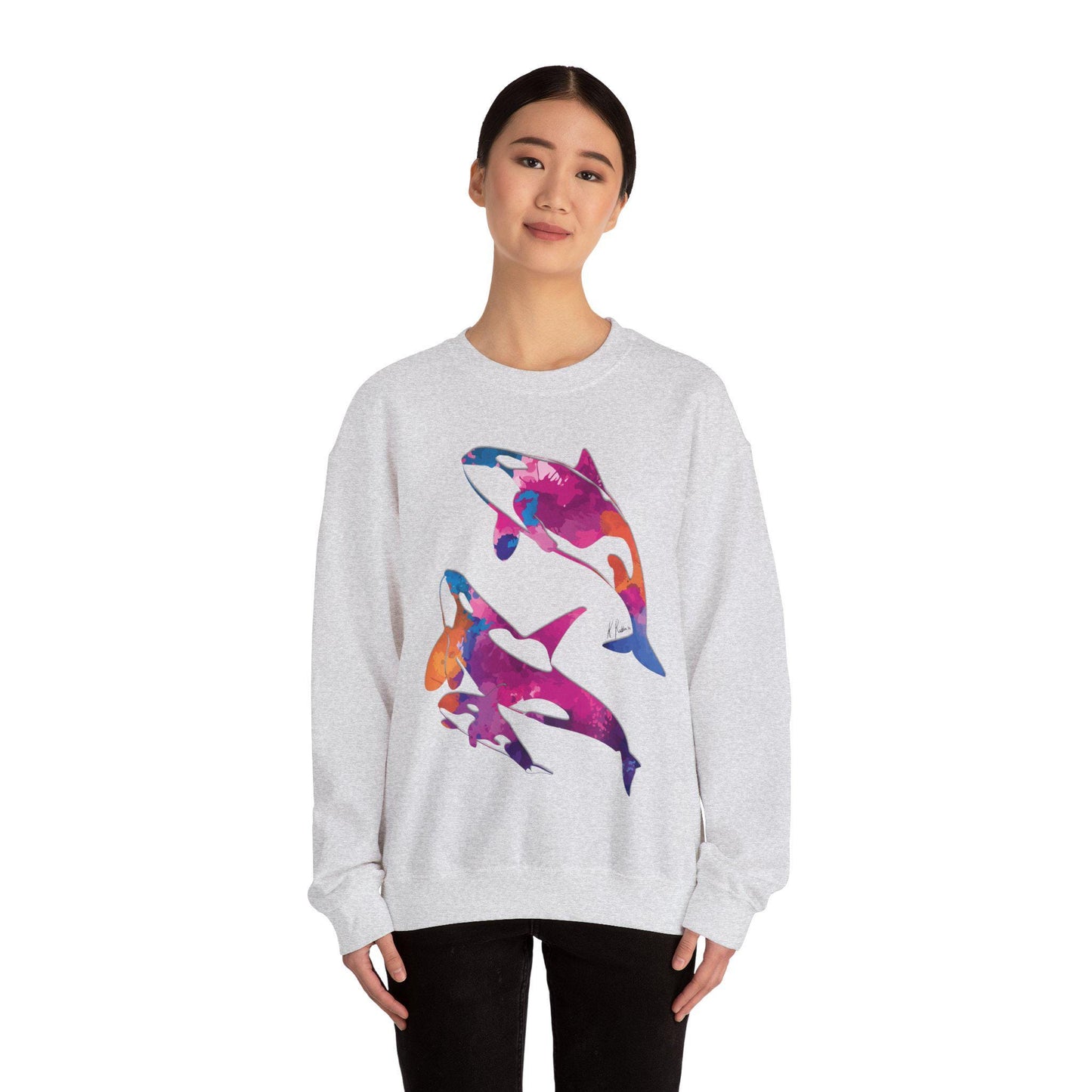 Watercolor Orca Unisex Heavy Blend Crewneck Sweatshirt, Orca Whale Sweatshirt, Cotton Crewneck, SummerStyle Bracelets