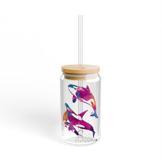 Vibrant Ocean Sipper Glass, 16oz - Colorful Art Drinkware, Eco-Friendly Straw Sipper, Beach Party, Summer, Gift for Marine Life Lovers