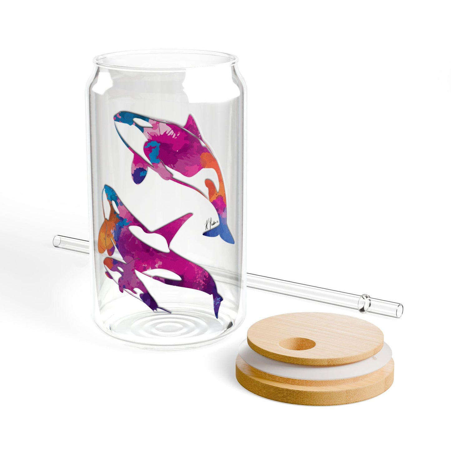 Vibrant Ocean Sipper Glass, 16oz - Colorful Art Drinkware, Eco-Friendly Straw Sipper, Beach Party, Summer, Gift for Marine Life Lovers
