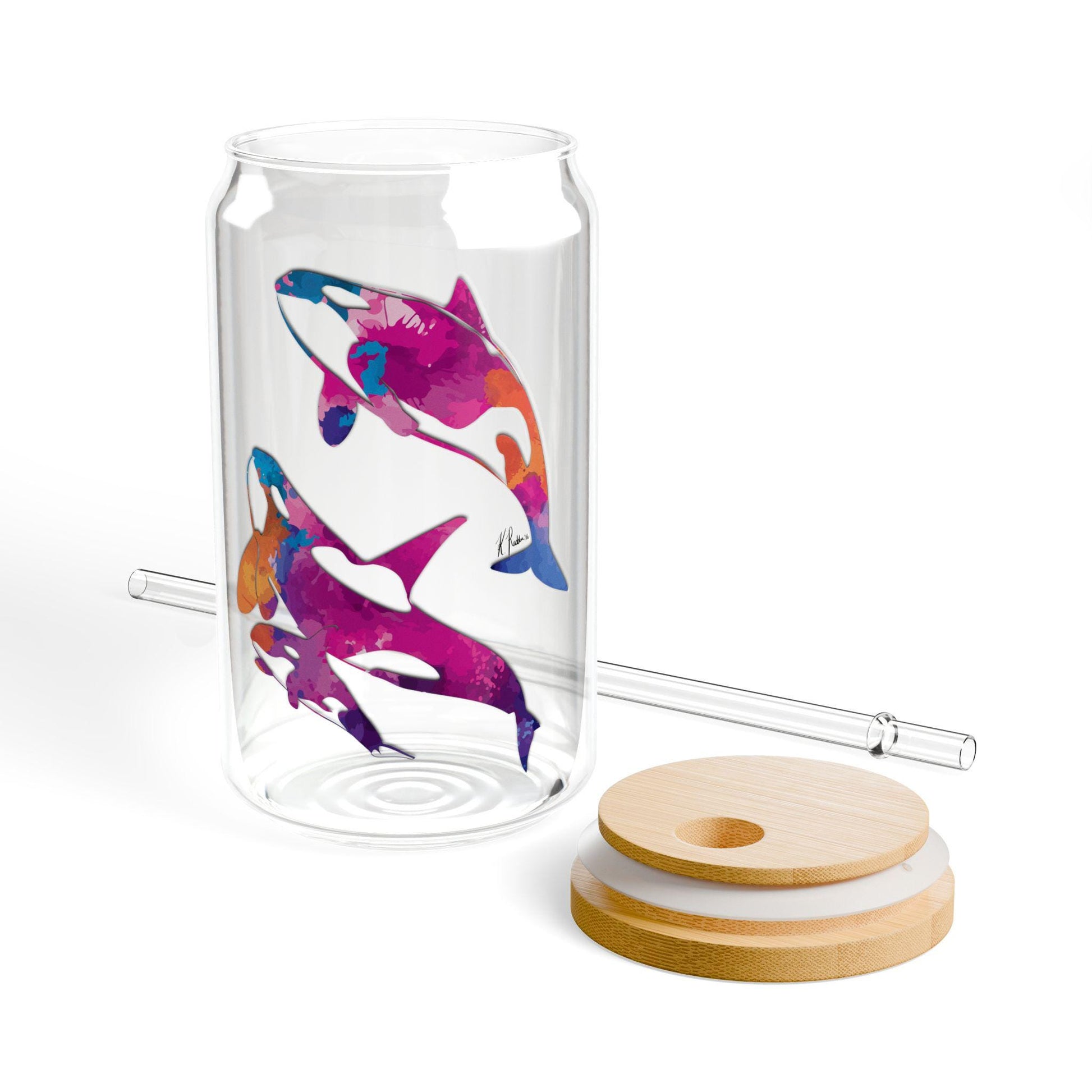 Vibrant Ocean Sipper Glass, 16oz - Colorful Art Drinkware, Eco-Friendly Straw Sipper, Beach Party, Summer, Gift for Marine Life Lovers