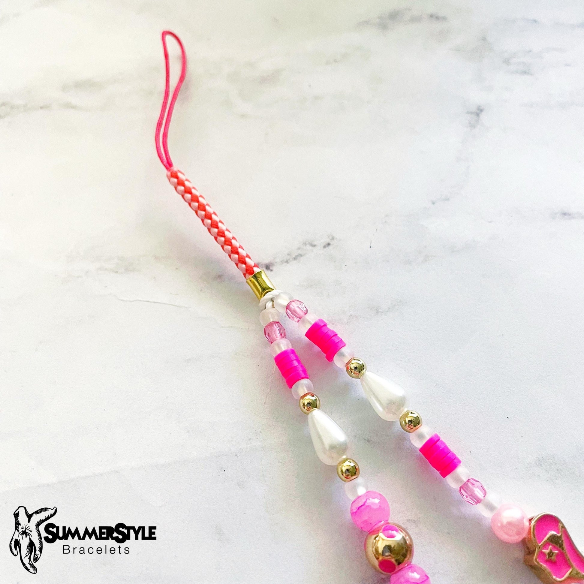 Hot Pink Cowgirl Beaded Phone Charm, Kawaii Phone Accessory, Phone Wristlet, SummerStyle Bracelets