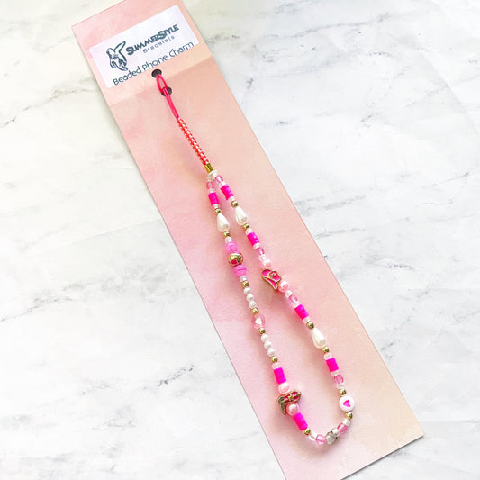 Hot Pink Cowgirl Beaded Phone Charm, Kawaii Phone Accessory, Phone Wristlet, SummerStyle Bracelets