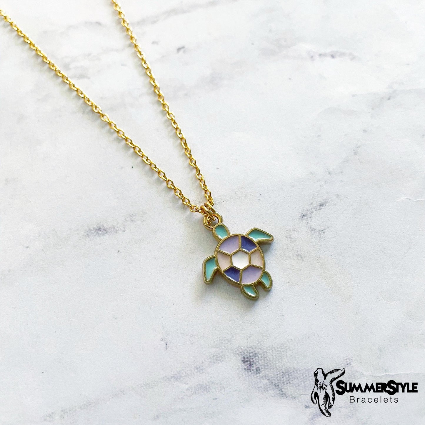 Pastel Sea Turtle Charm Necklace, Turtle Jewelry, Gold Chain Necklace, SummerStyle Bracelets