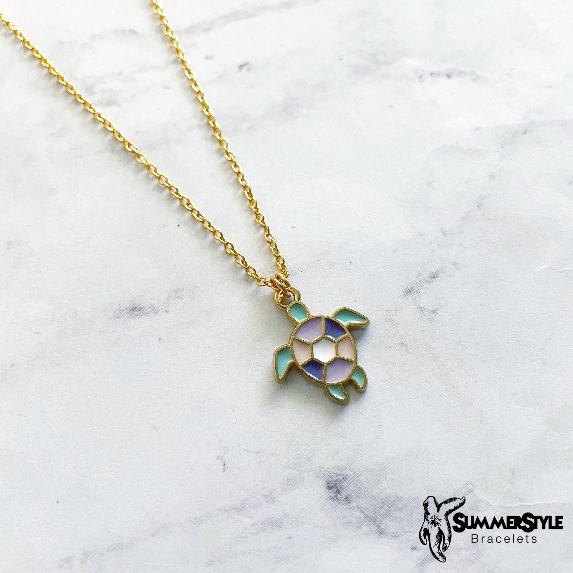 Pastel Sea Turtle Charm Necklace, Turtle Jewelry, Gold Chain Necklace, SummerStyle Bracelets
