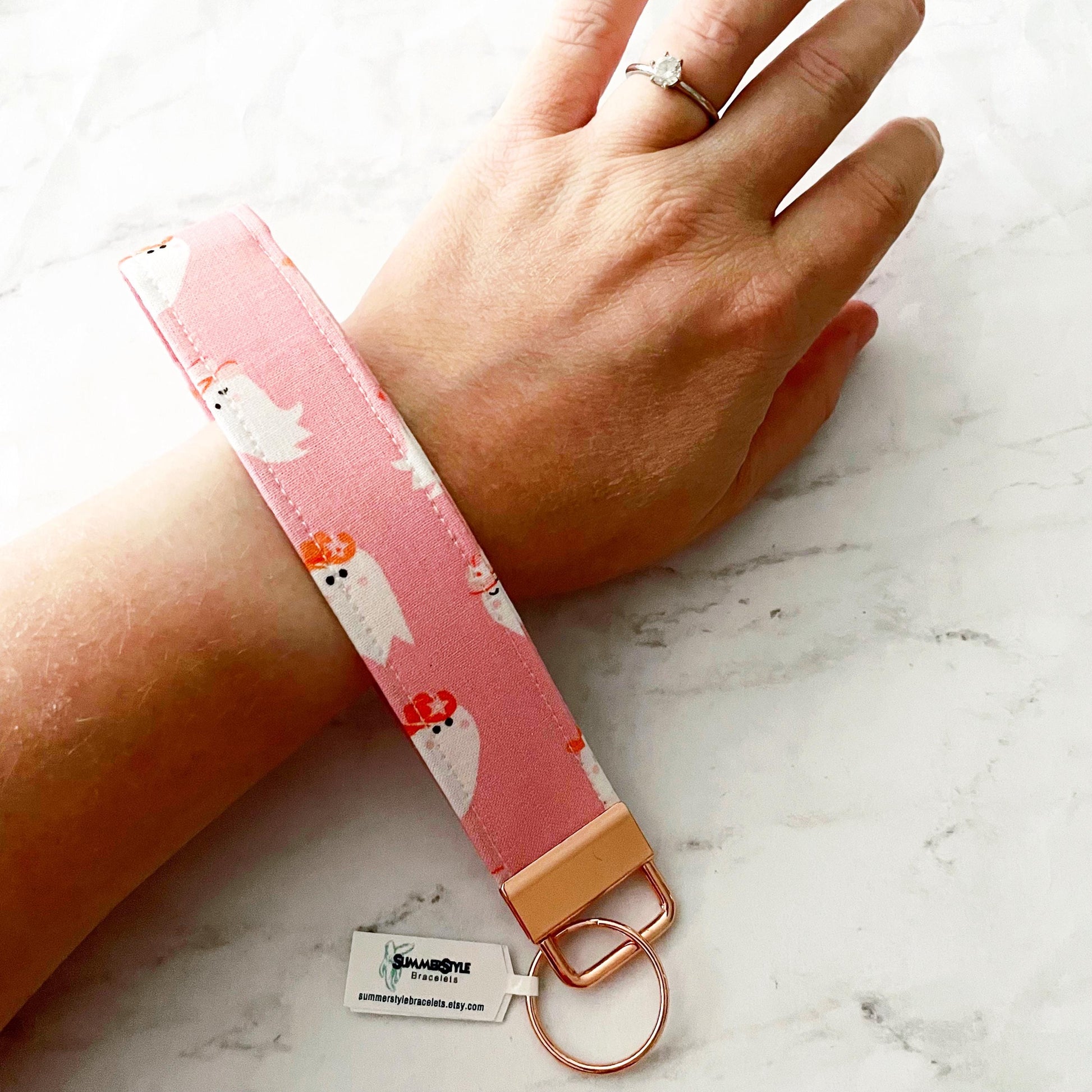 Peekaboo Cowgirl Ghost Key Fob Wristlet, Wristlet Keychain, Halloween Wristlet, Handmade Lanyard, SummerStyle Bracelets