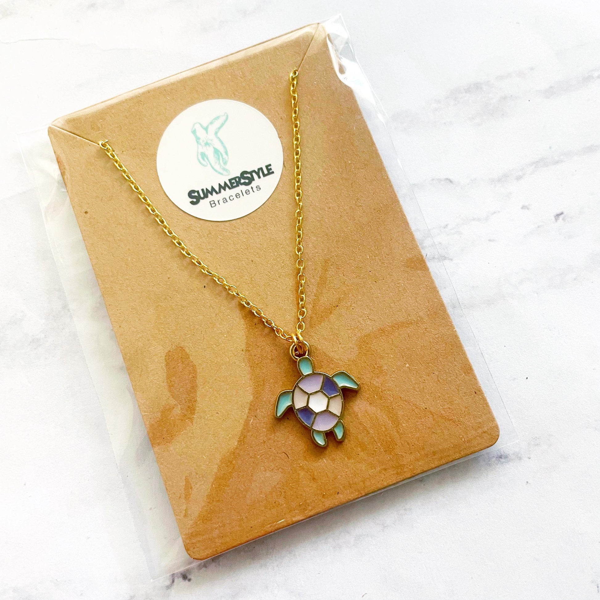 Pastel Sea Turtle Charm Necklace, Turtle Jewelry, Gold Chain Necklace, SummerStyle Bracelets