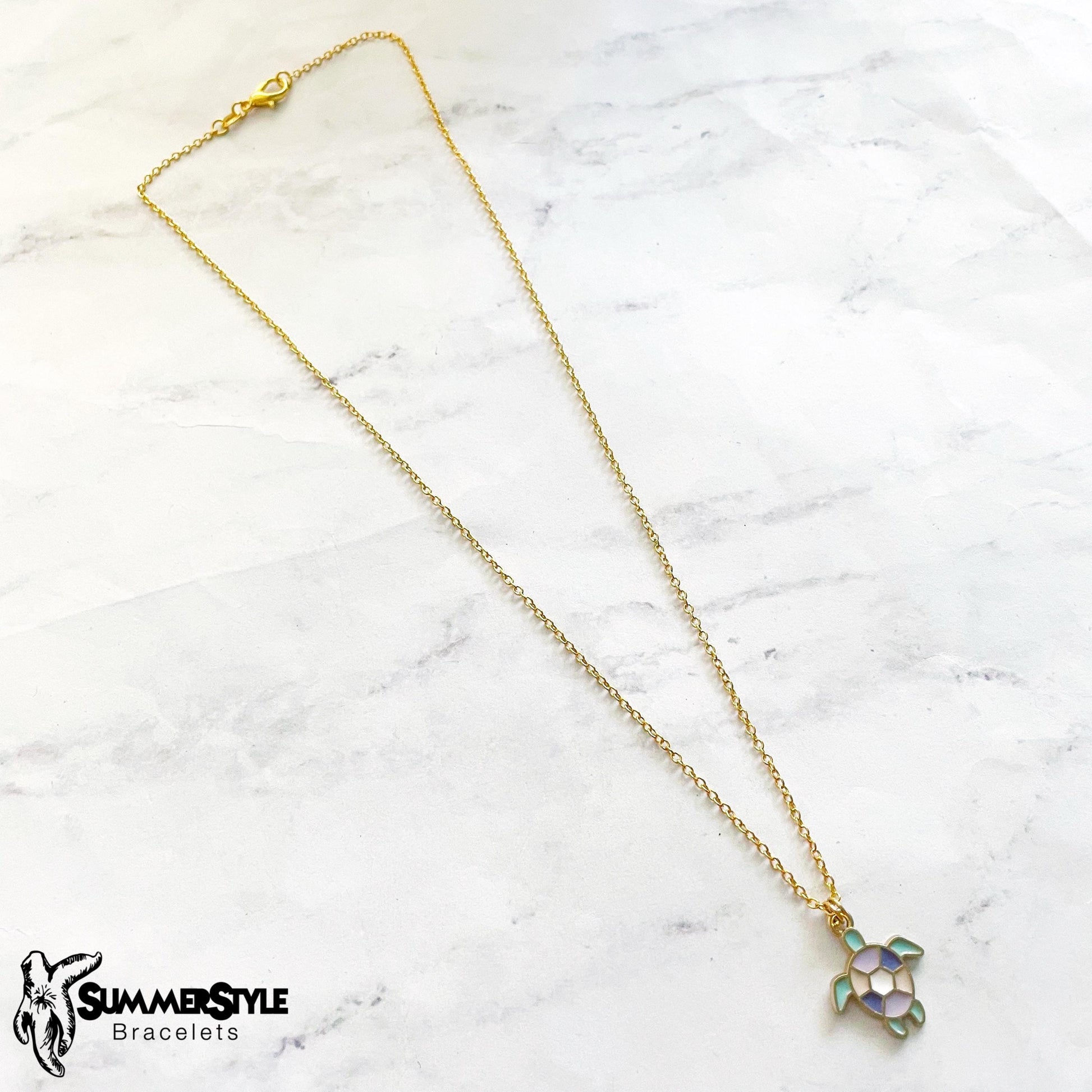 Pastel Sea Turtle Charm Necklace, Turtle Jewelry, Gold Chain Necklace, SummerStyle Bracelets
