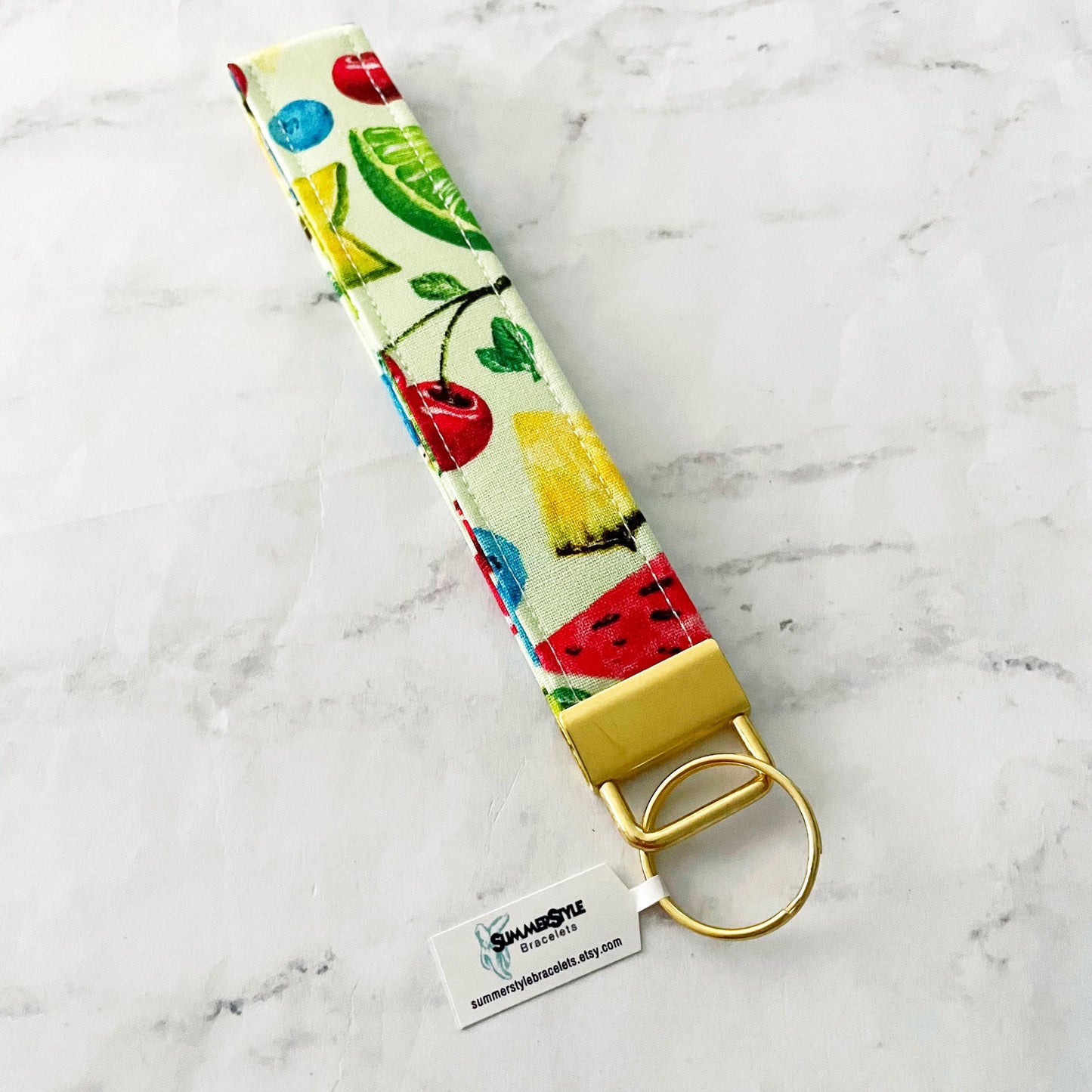Tropical Fruit Key Fob Wristlet, 6.5in Wristlet Lanyard, Keychain Wristlet, Handmade Lanyard, SummerStyle Bracelets