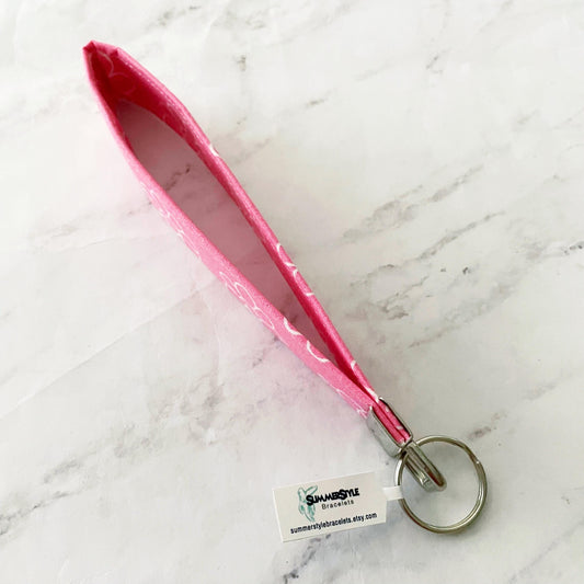 Pink Happy Daisy Key Fob Wristlet, 6.5in Wristlet Lanyard, Keychain Wristlet, Handmade Lanyard, SummerStyle Bracelets