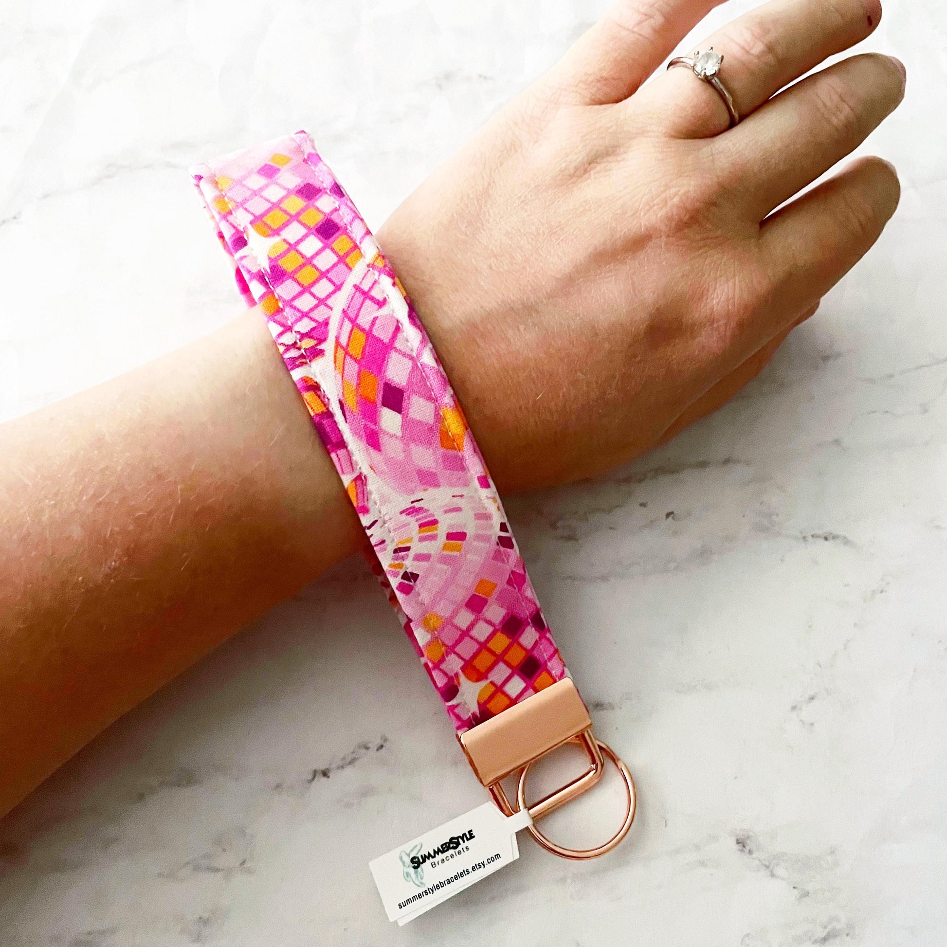 Pink Disco Ball Key Fob Wristlet, 6.5in Wristlet Lanyard, Keychain Wristlet, Handmade Lanyard, SummerStyle Bracelets
