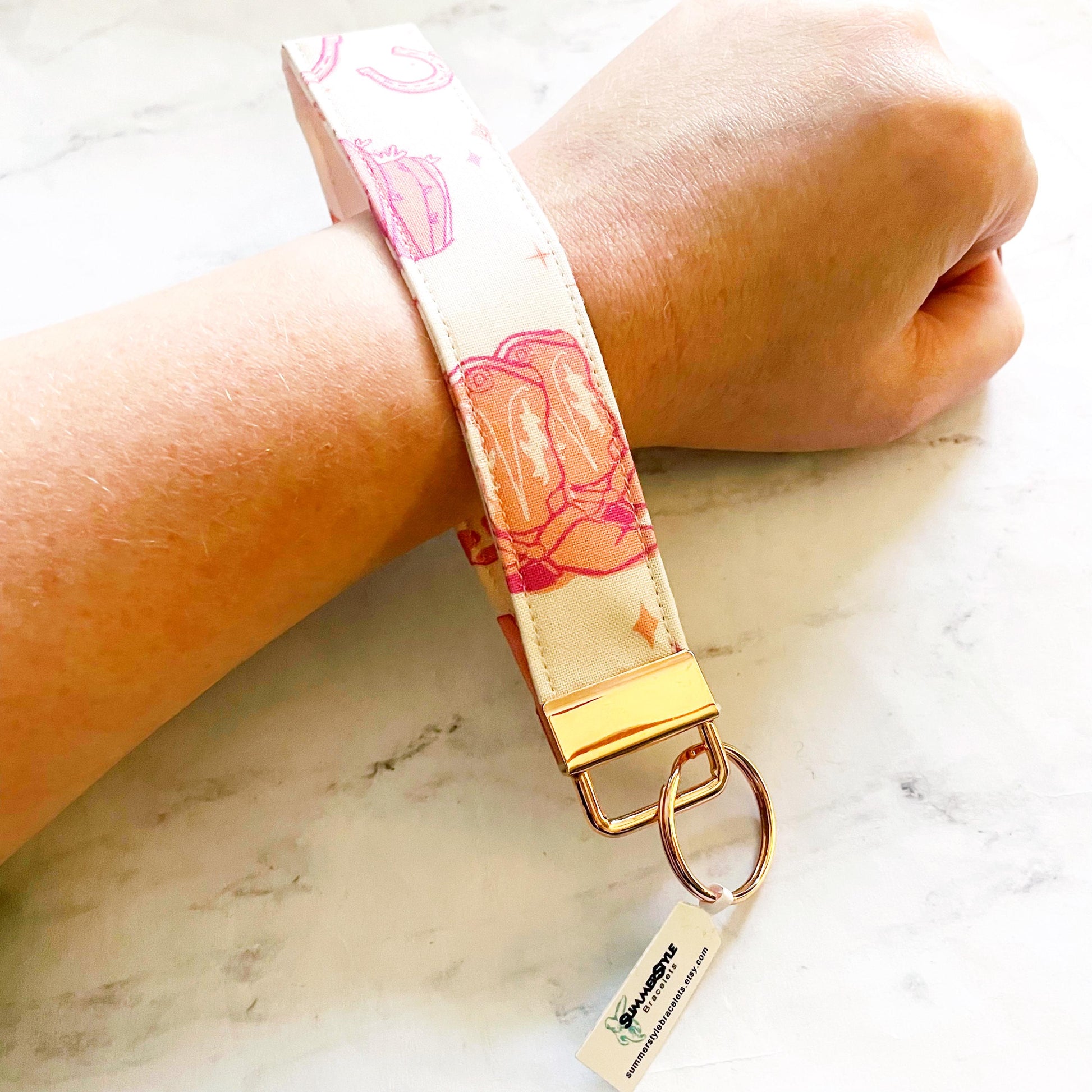 Pink Cowgirl Key Fob Wristlet, 6.5in Wristlet Lanyard, Keychain Wristlet, Handmade Lanyard, SummerStyle Bracelets