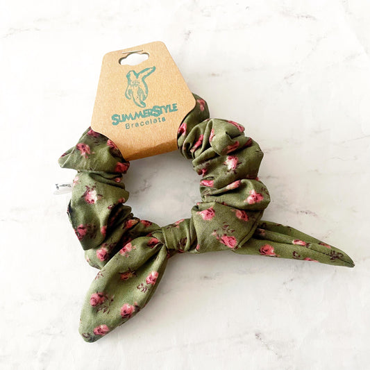 Olive Roses Vintage Floral Bow Scrunchie, Hair Accessories, Floral Gift, SummerStyle Bracelets