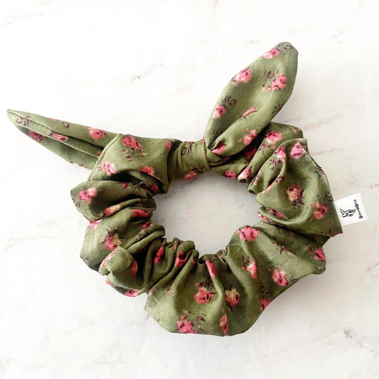 Olive Roses Vintage Floral Bow Scrunchie, Hair Accessories, Floral Gift, SummerStyle Bracelets