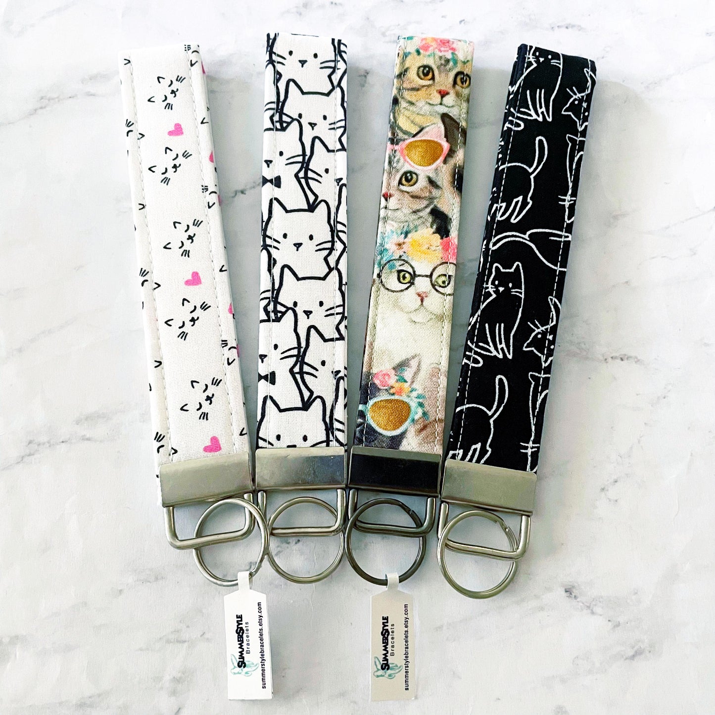 Black Cat Key Fob Wristlet, 6.5in Wristlet Lanyard, Keychain Wristlet, Handmade Lanyard, SummerStyle Bracelets
