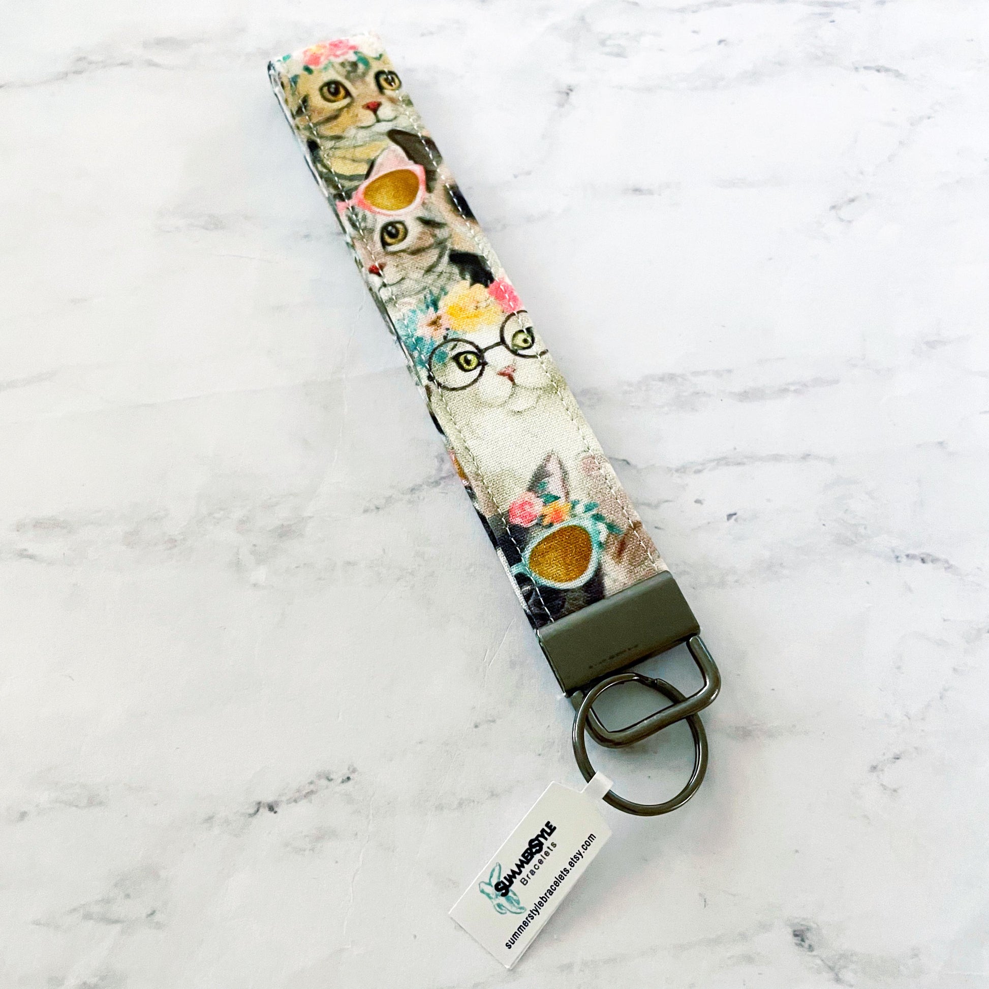 Black Cat Key Fob Wristlet, 6.5in Wristlet Lanyard, Keychain Wristlet, Handmade Lanyard, SummerStyle Bracelets