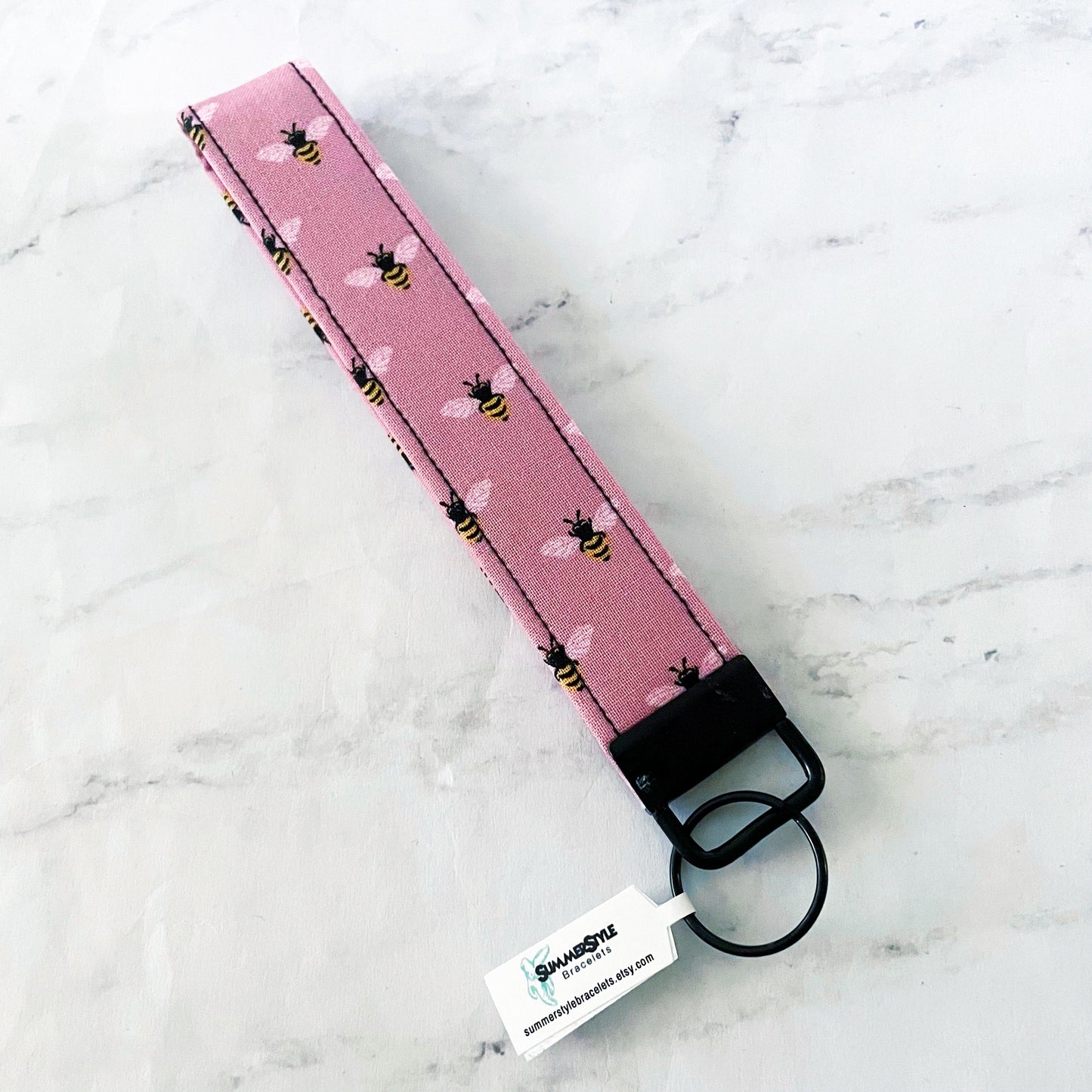 Black Bee Key Fob Wristlet, 6.5in Wristlet Lanyard, Keychain Wristlet, Handmade Lanyard, SummerStyle Bracelets