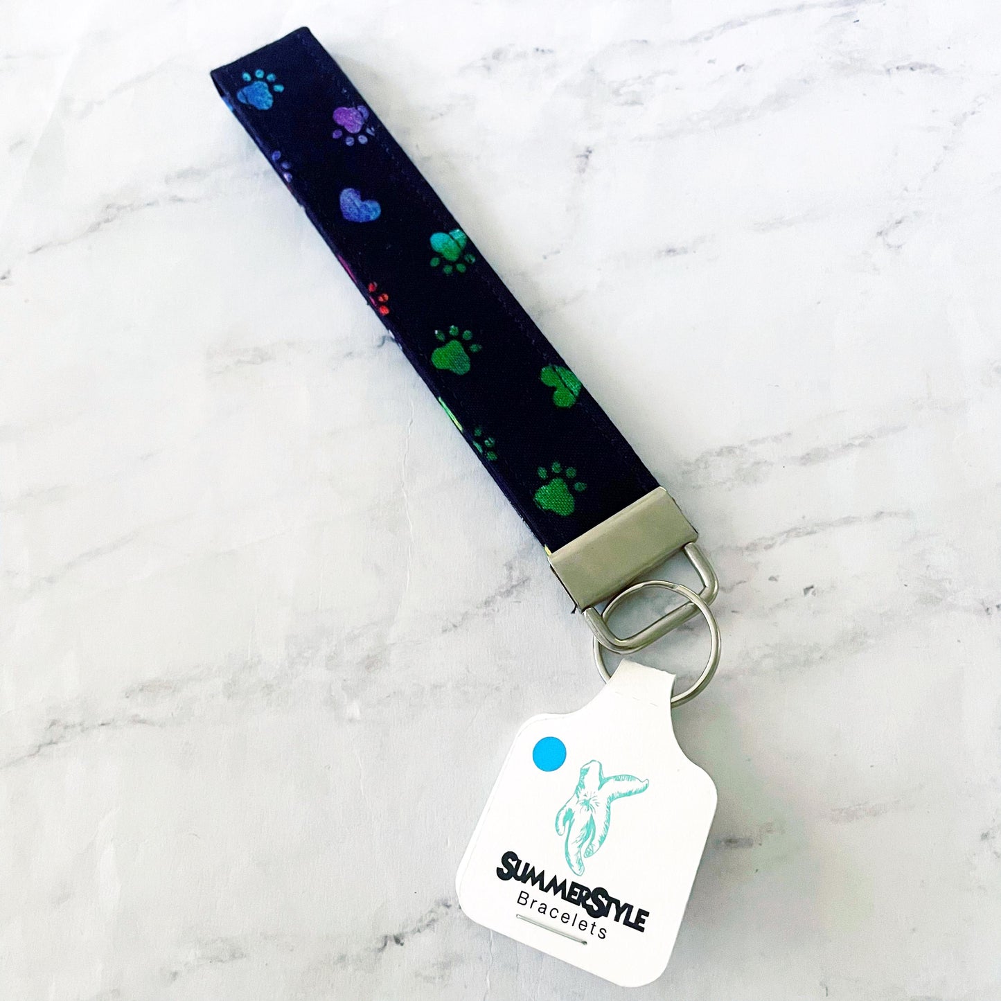 Paw Print Key Fob Wristlet, 6.5in Wristlet Lanyard, Keychain Wristlet, Handmade Lanyard, SummerStyle Bracelets