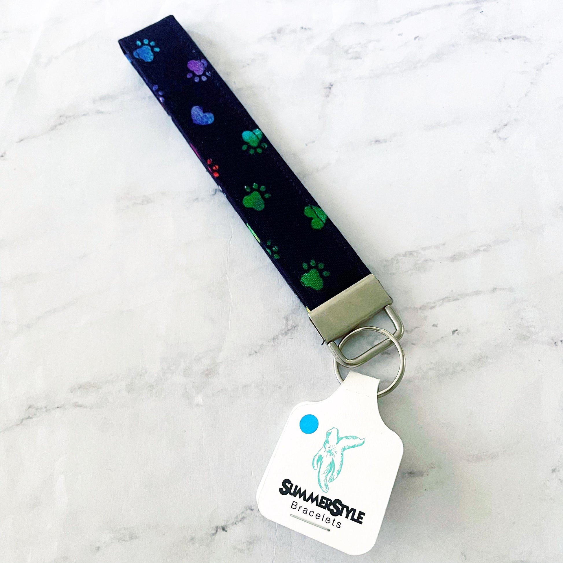 Paw Print Key Fob Wristlet, 6.5in Wristlet Lanyard, Keychain Wristlet, Handmade Lanyard, SummerStyle Bracelets