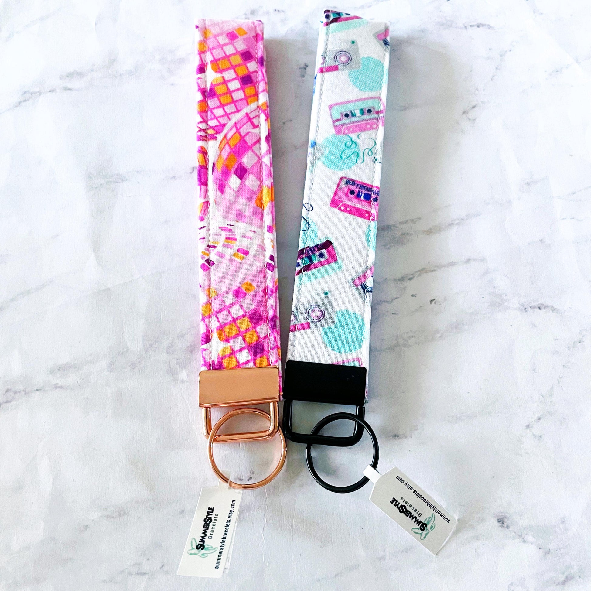 Neon Cassette Key Fob Wristlet, 6.5in Wristlet Lanyard, Keychain Wristlet, Handmade Lanyard, SummerStyle Bracelets